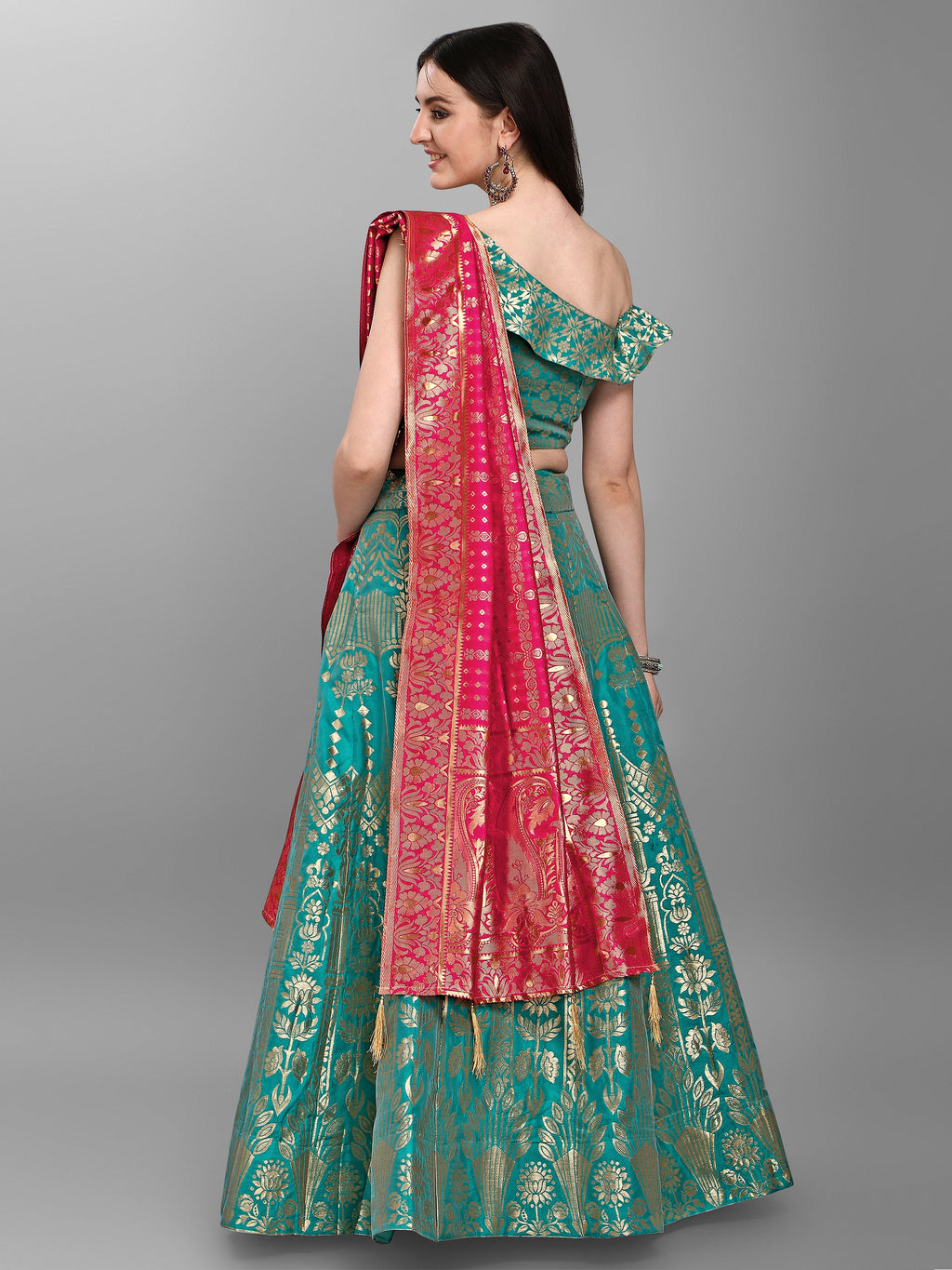 Women Sea Green Jacquard Lehenga