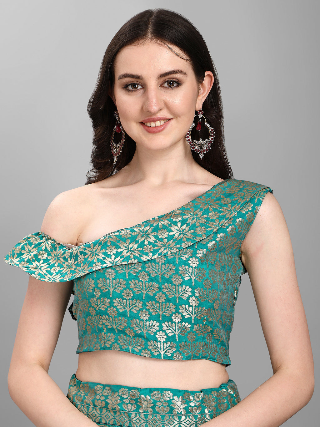 Women Sea Green Jacquard Lehenga