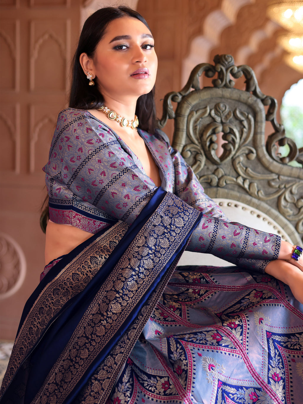 Double-Shaded Blue Lehenga Choli With Zari Woven Motifs