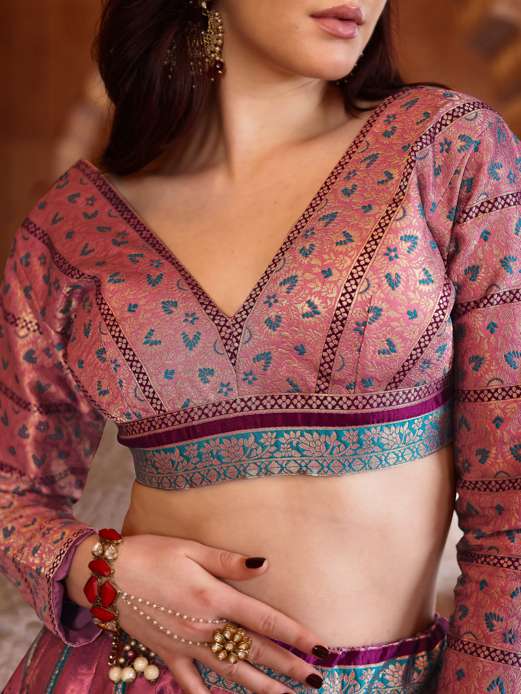 Double-Shaded Pink Lehenga Choli With Zari Woven Motifs