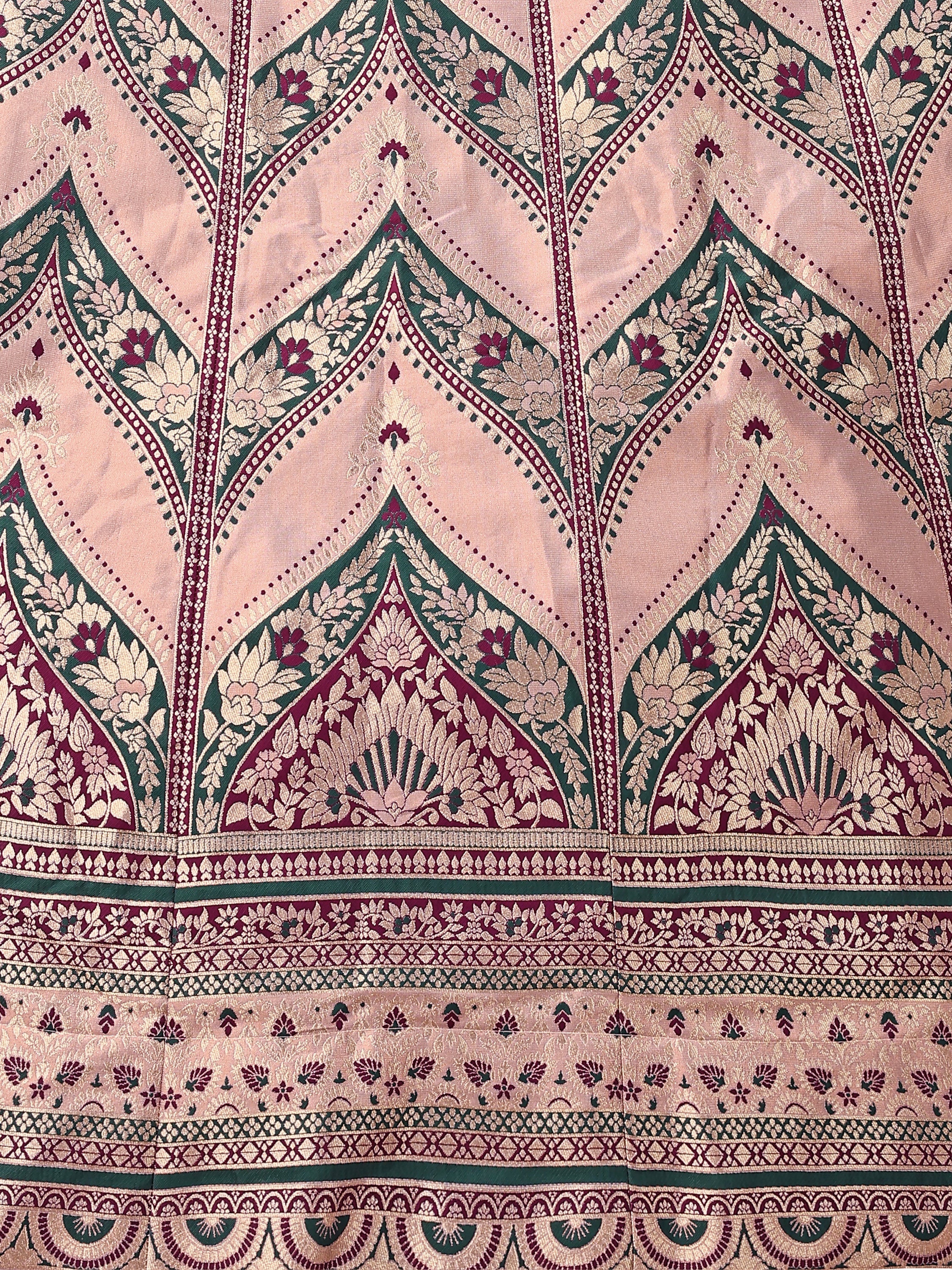 Double-Shaded Rose Lehenga Choli With Zari Woven Motifs