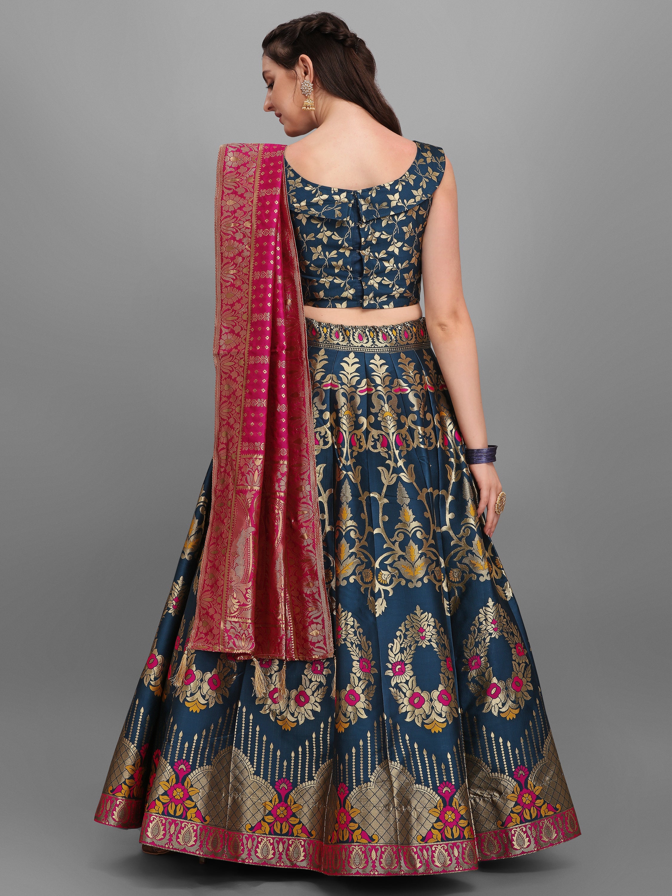Rama Flared Lehenga Choli with Dupatta