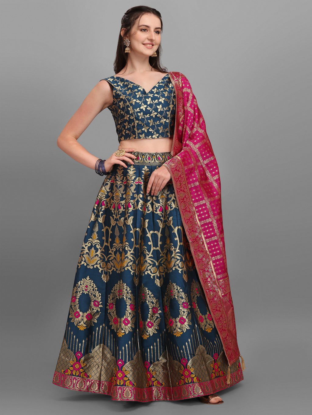 Rama Flared Lehenga Choli with Dupatta