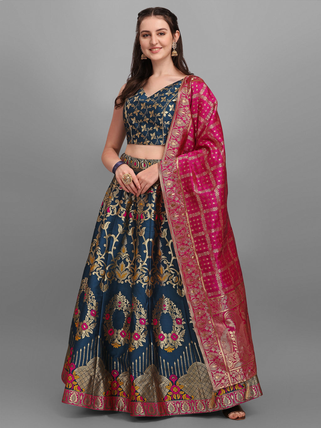 Rama Flared Lehenga Choli with Dupatta
