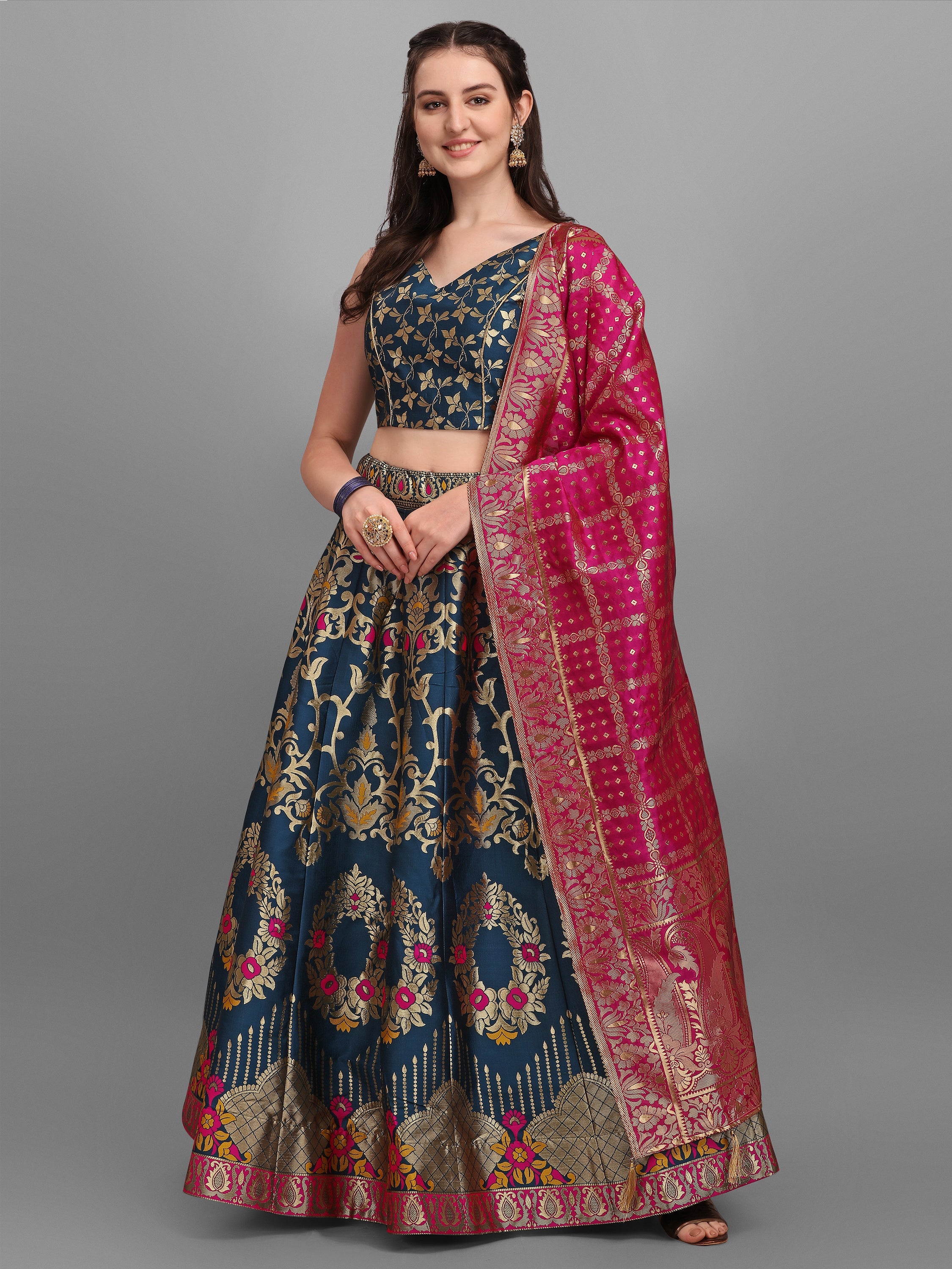 Rama Flared Lehenga Choli with Dupatta