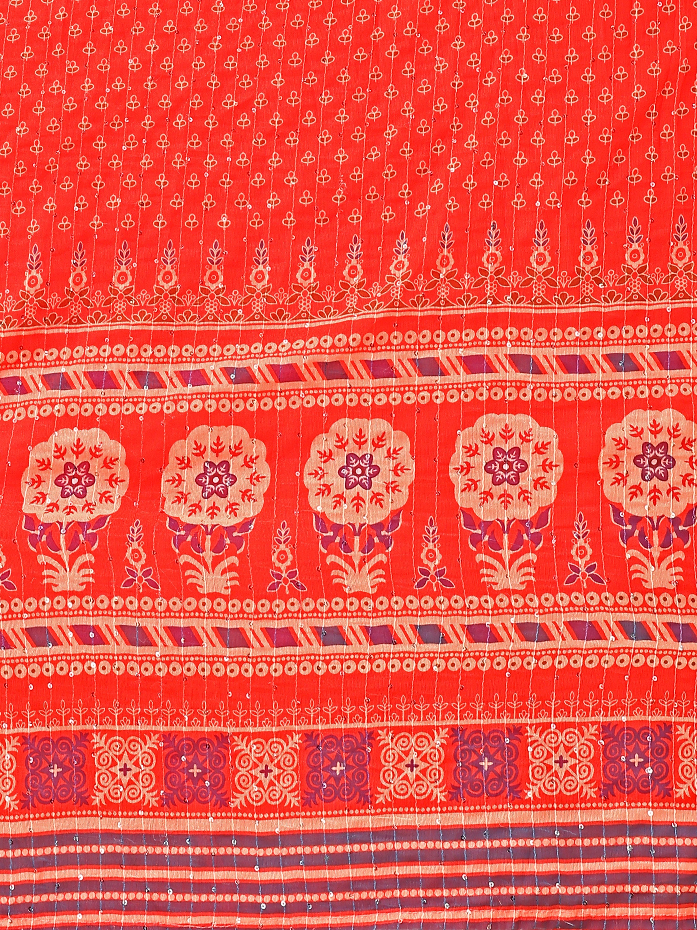 Chiffon Printed With Crochet Work Red Lehenga Choli