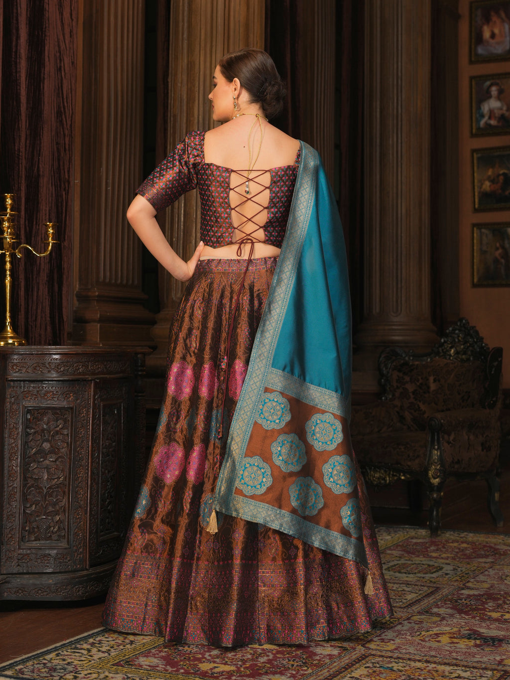 Women's Brown Kanjiwaram Lehengas