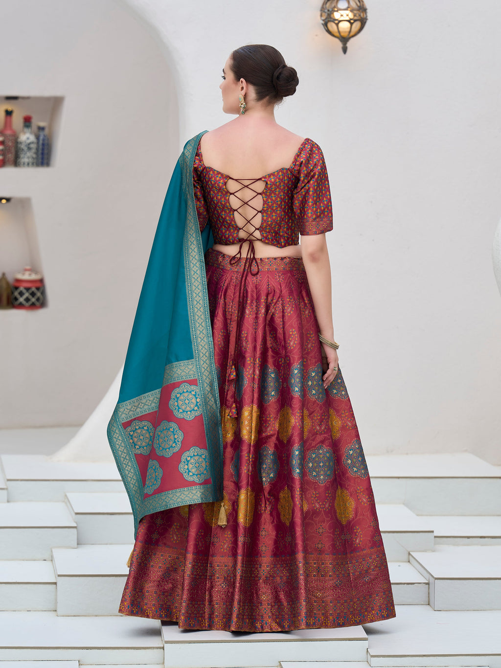 Women's Cherry Kanjiwaram Lehengas
