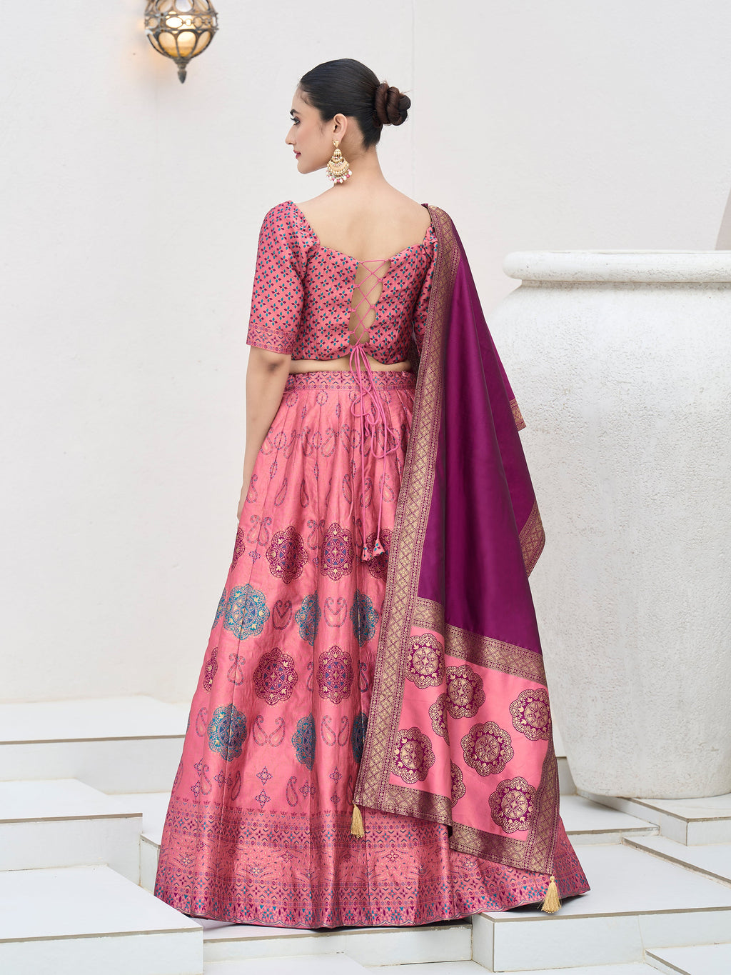 Women's Pink Kanjiwaram Lehengas