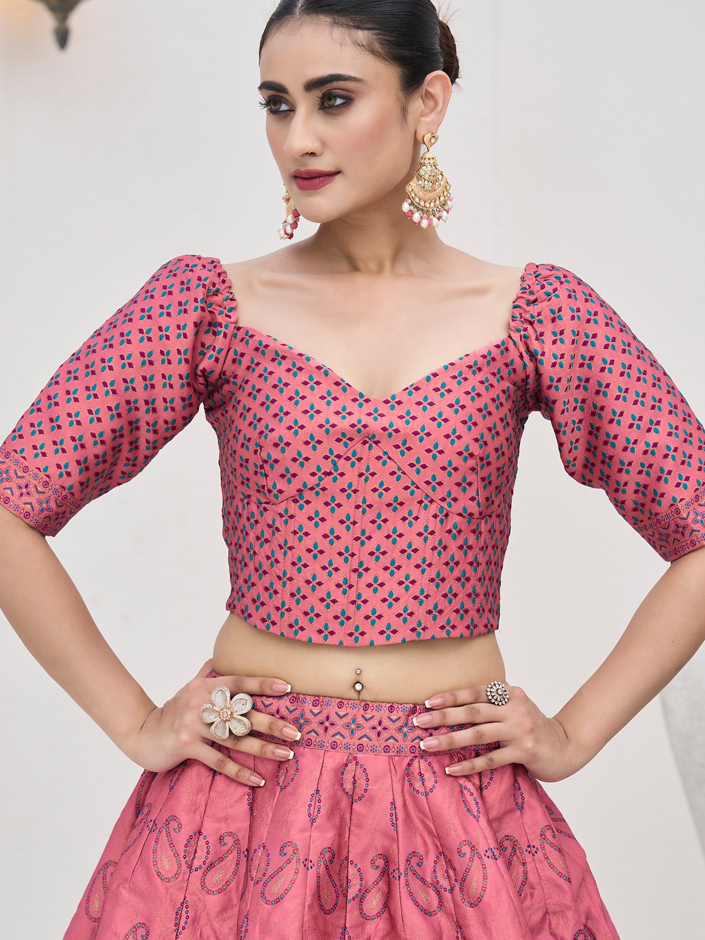 Women's Pink Kanjiwaram Lehengas
