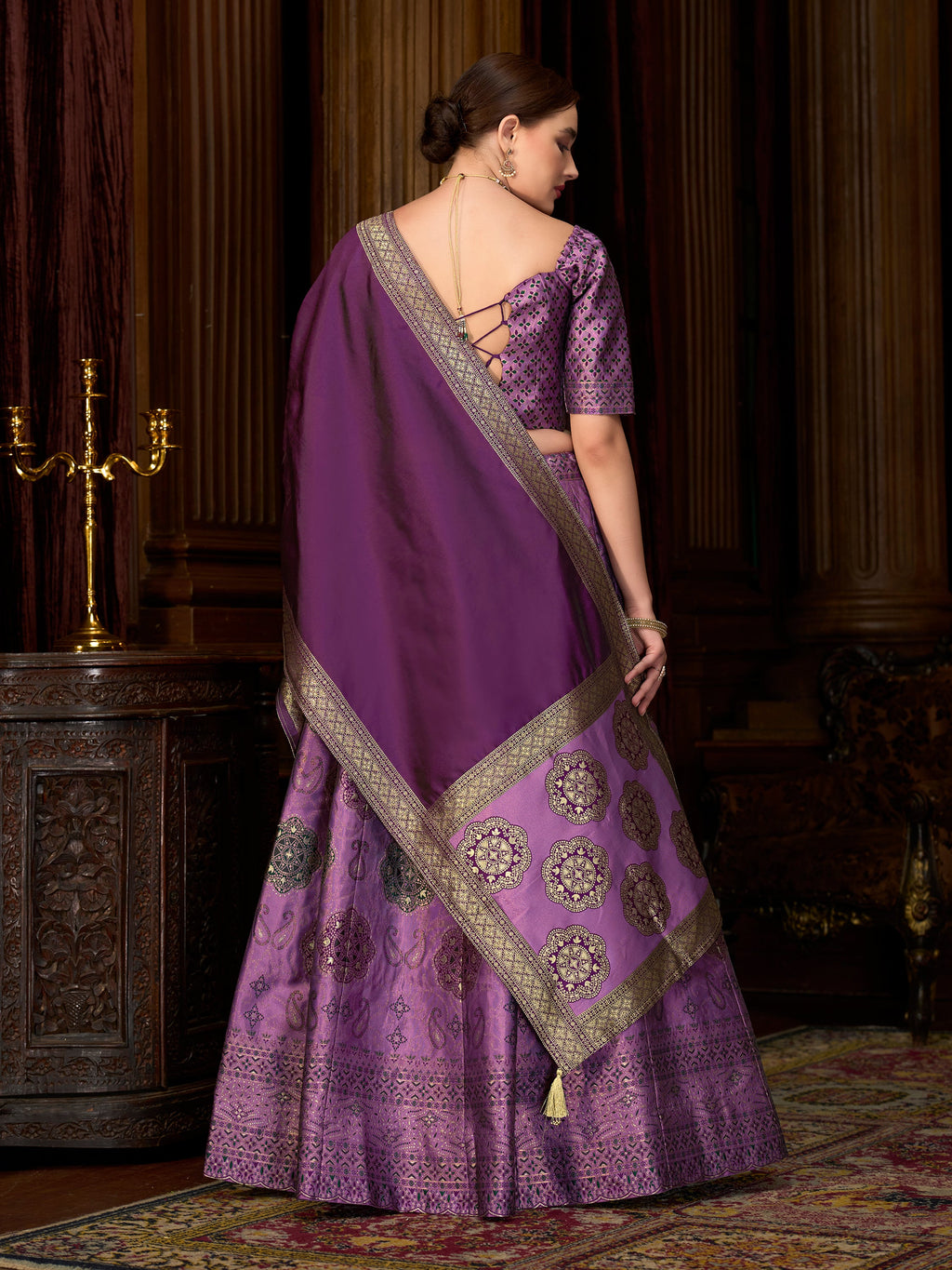 Women's Purple Kanjiwaram Lehengas