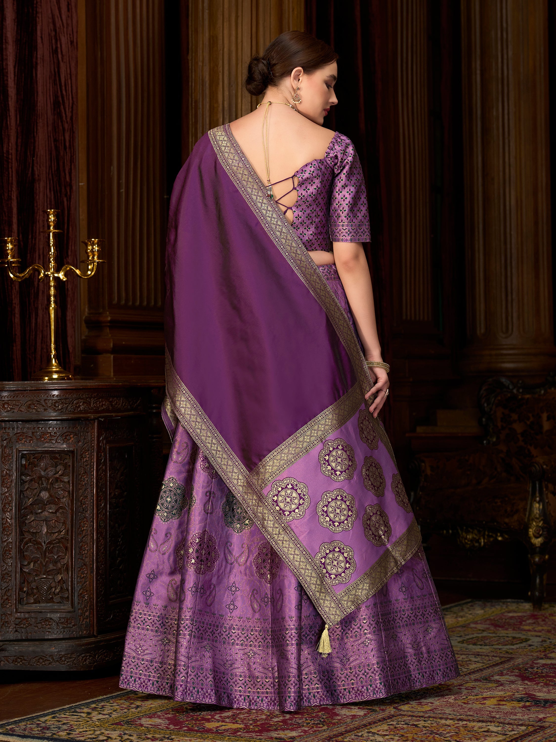 Women's Purple Kanjiwaram Lehengas