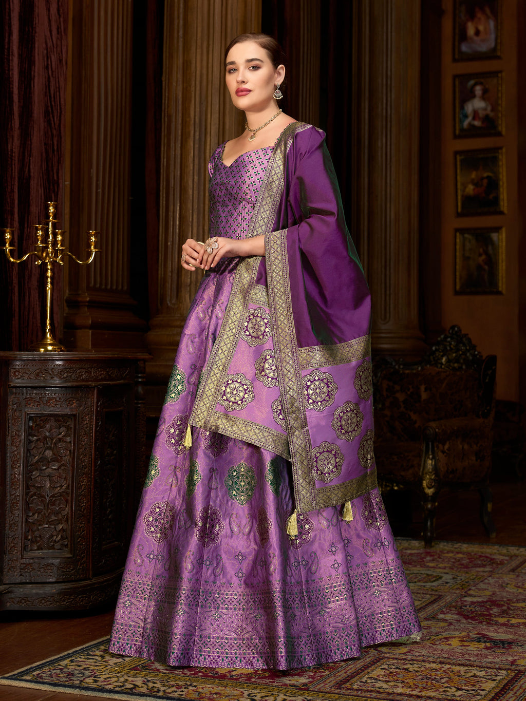 Women's Purple Kanjiwaram Lehengas