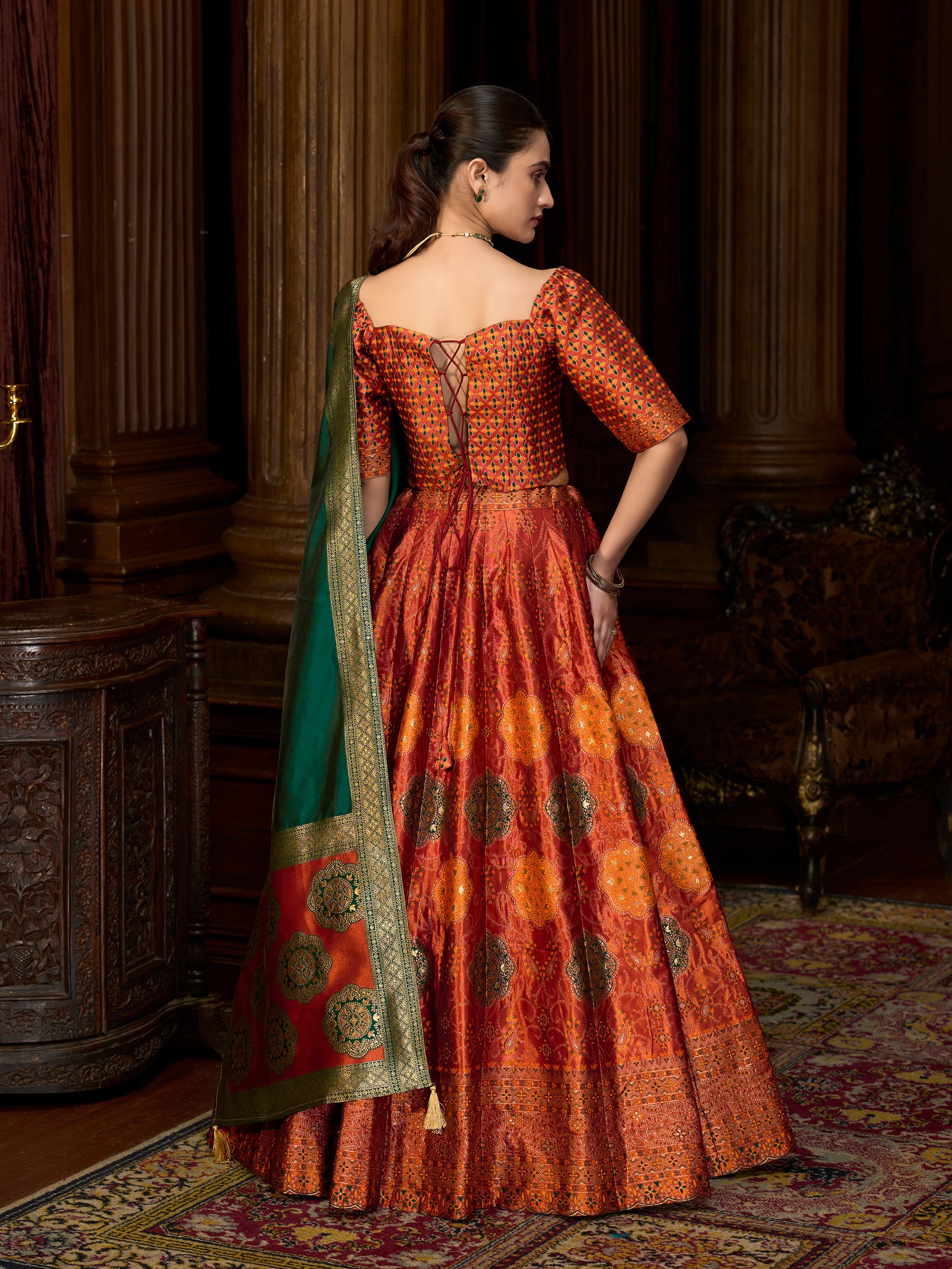 Women's Rust Kanjiwaram Lehengas