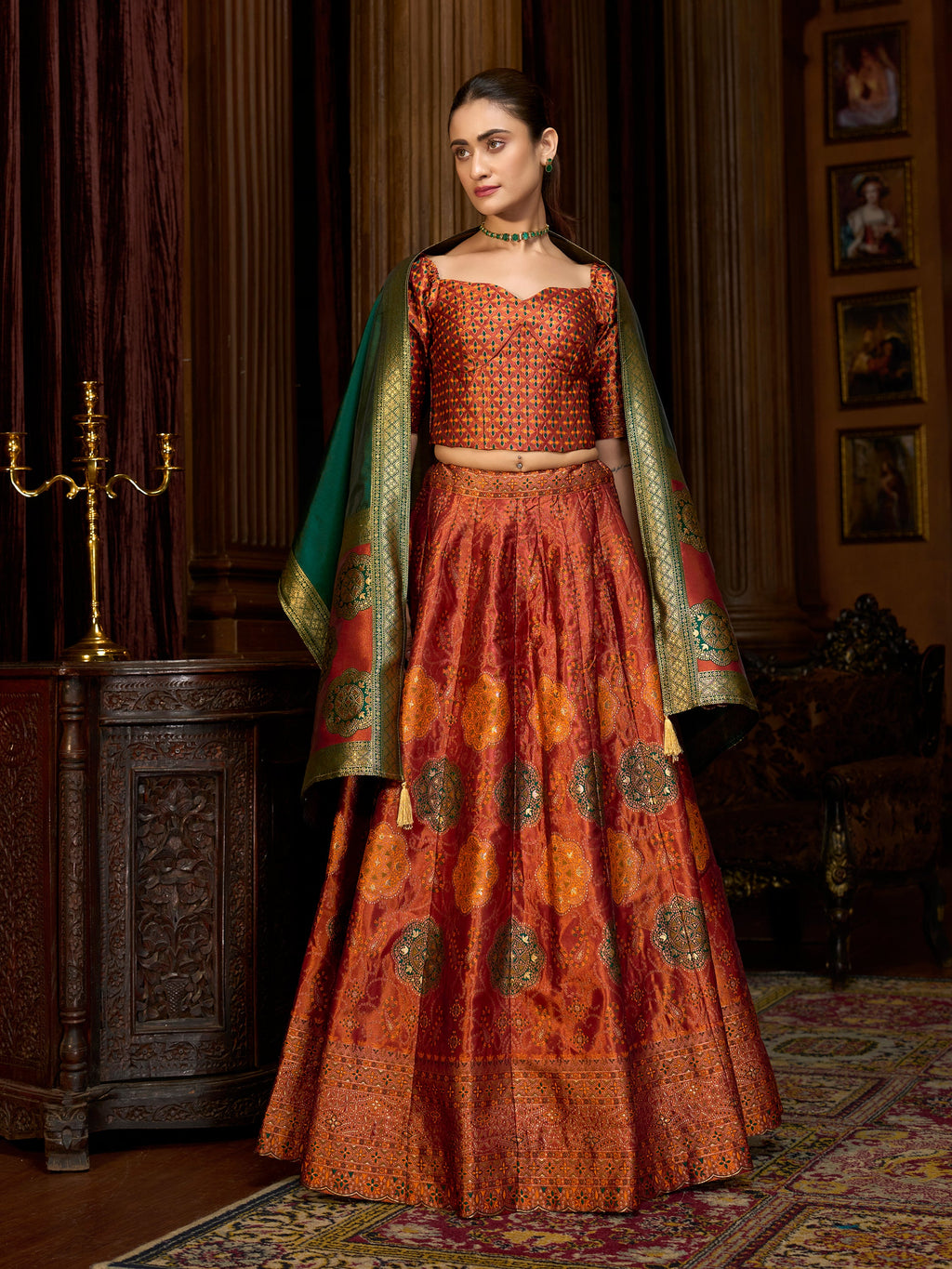 Women's Rust Kanjiwaram Lehengas