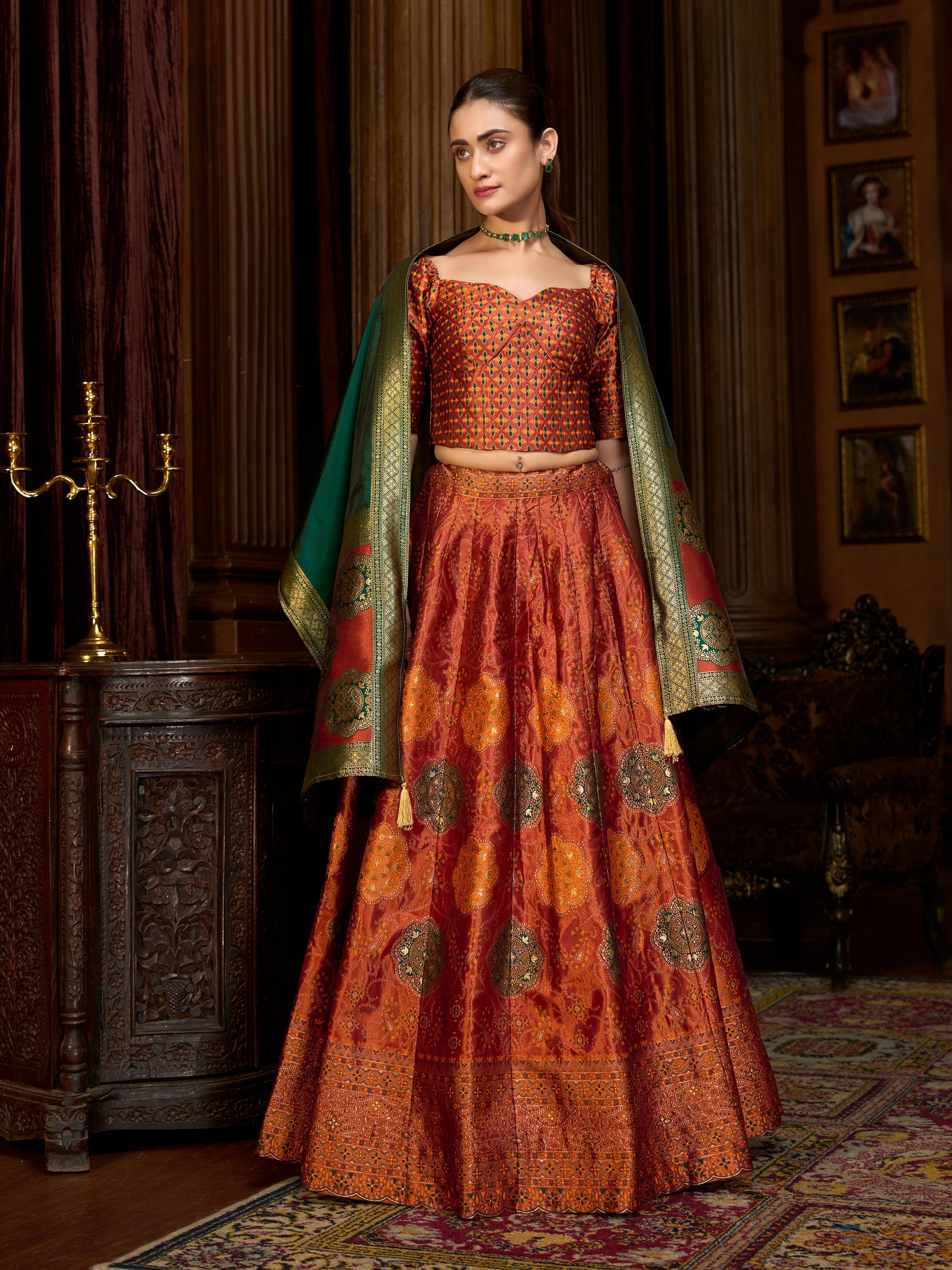 Women's Rust Kanjiwaram Lehengas