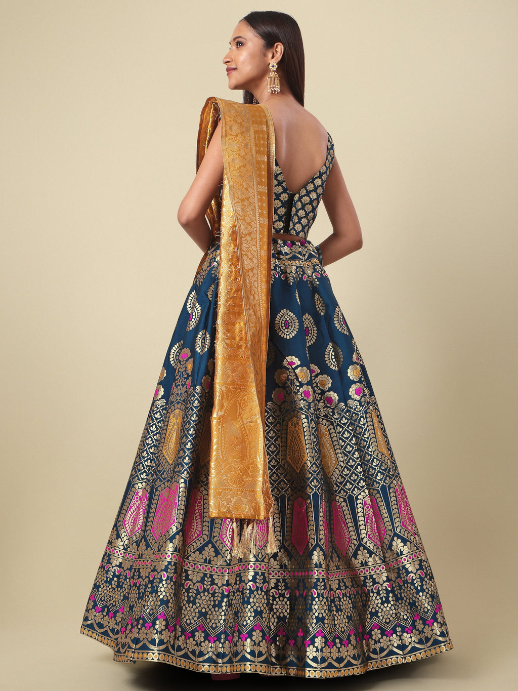 Woven Design Rama Semi-Stitched Lehenga Choli