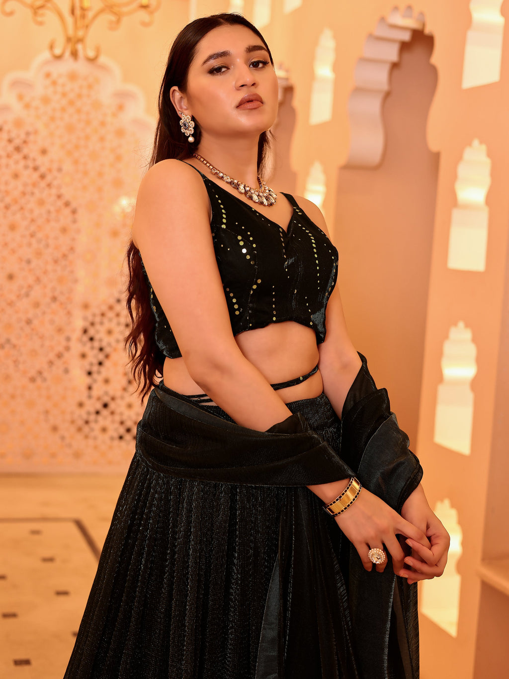 Ruffle Style Frill Design Black Lehenga Choli