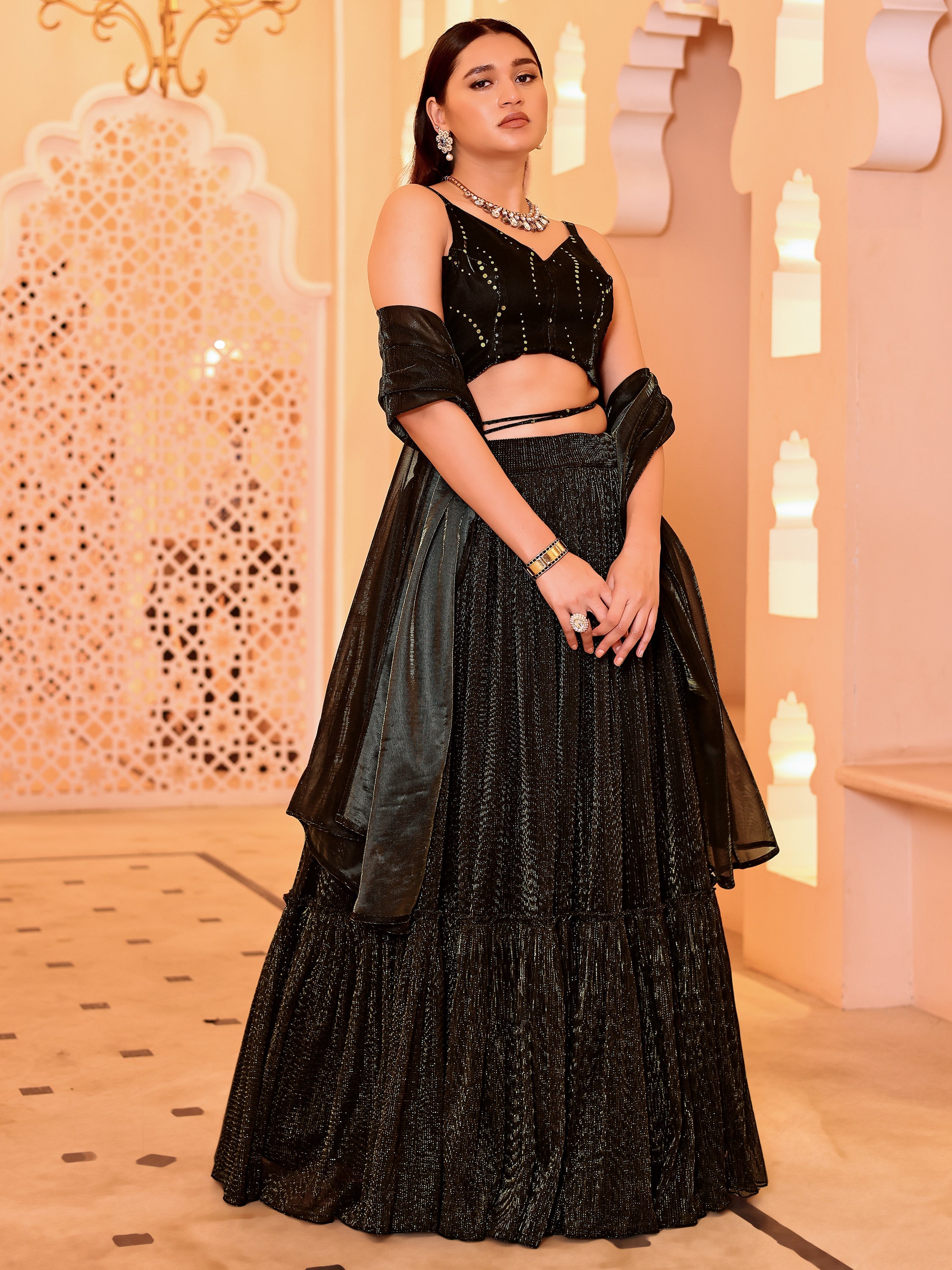 Ruffle Style Frill Design Black Lehenga Choli