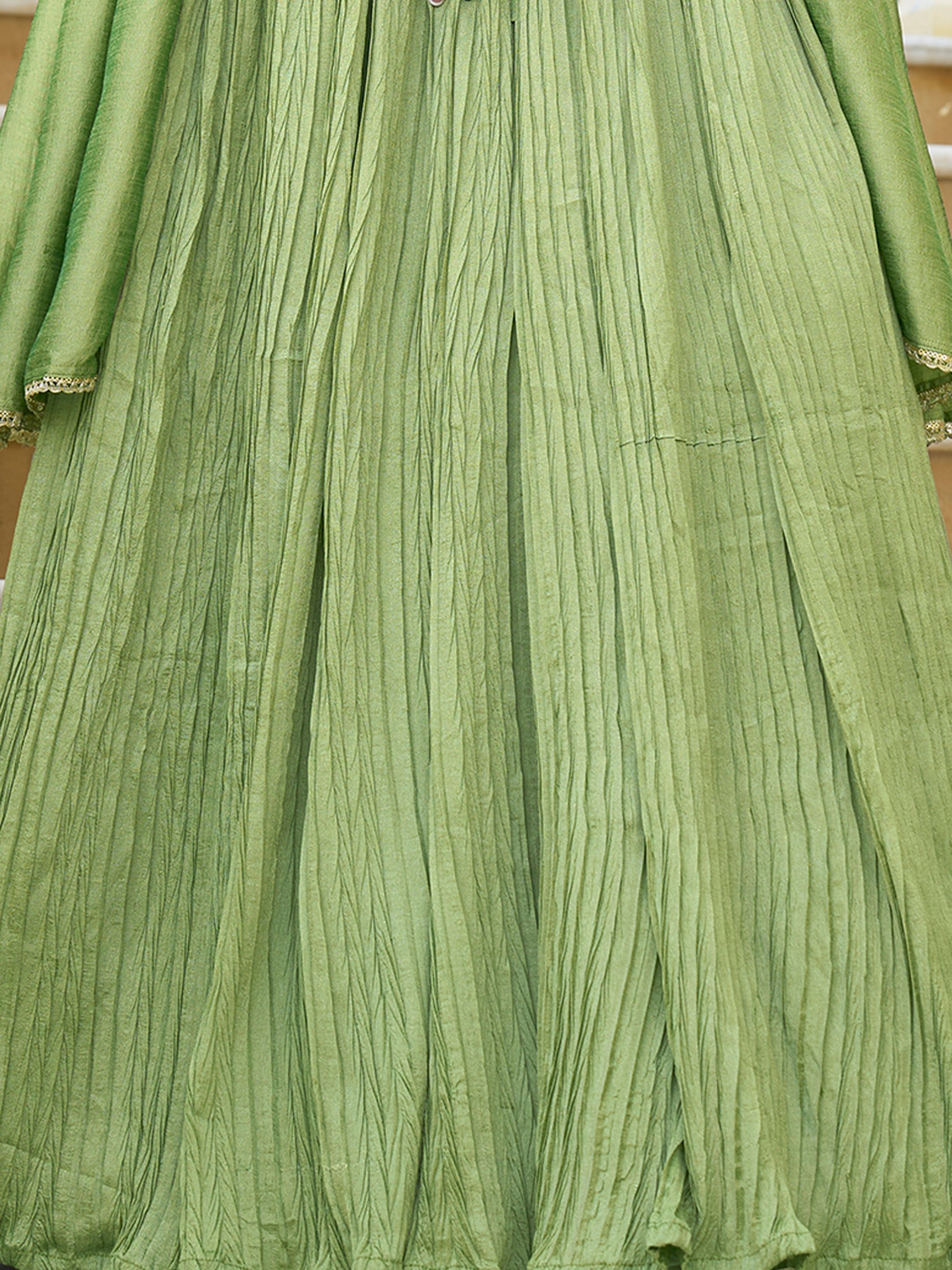 Women Lime Silk Crape Lehengas