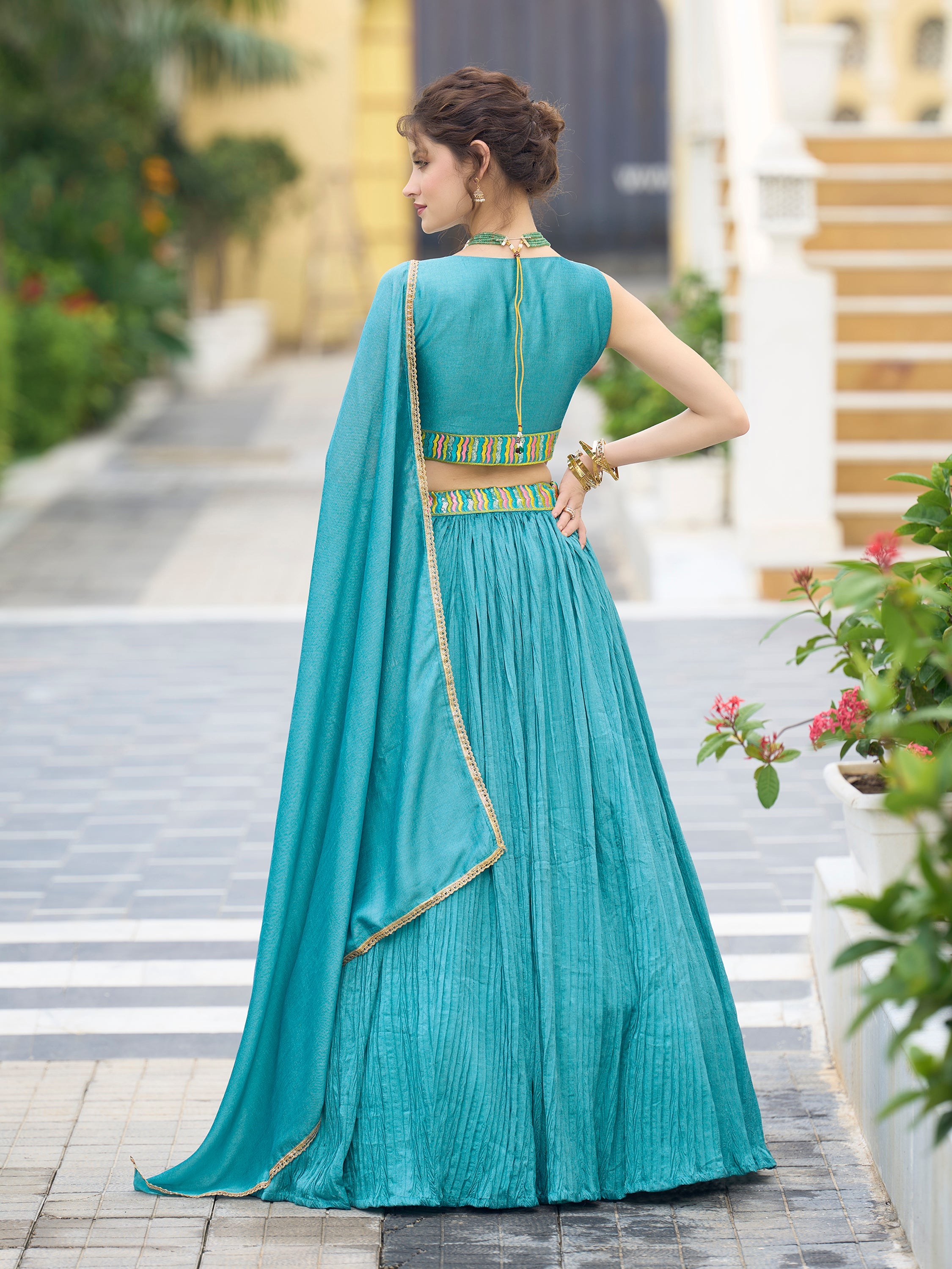 Women Sky Silk Crape Lehengas