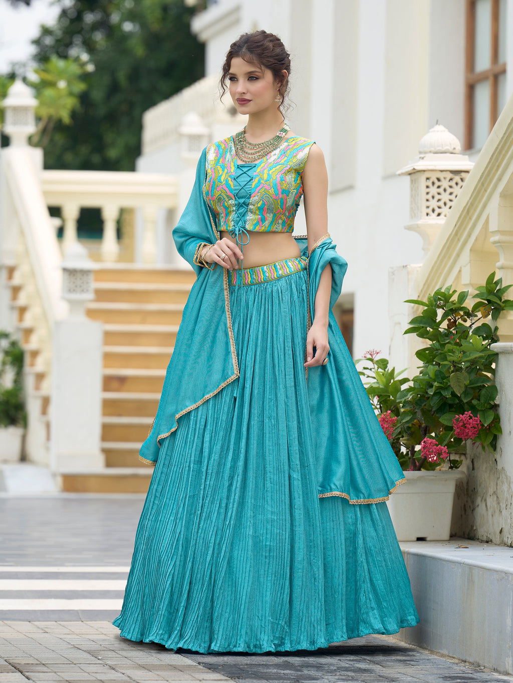 Women Sky Silk Crape Lehengas