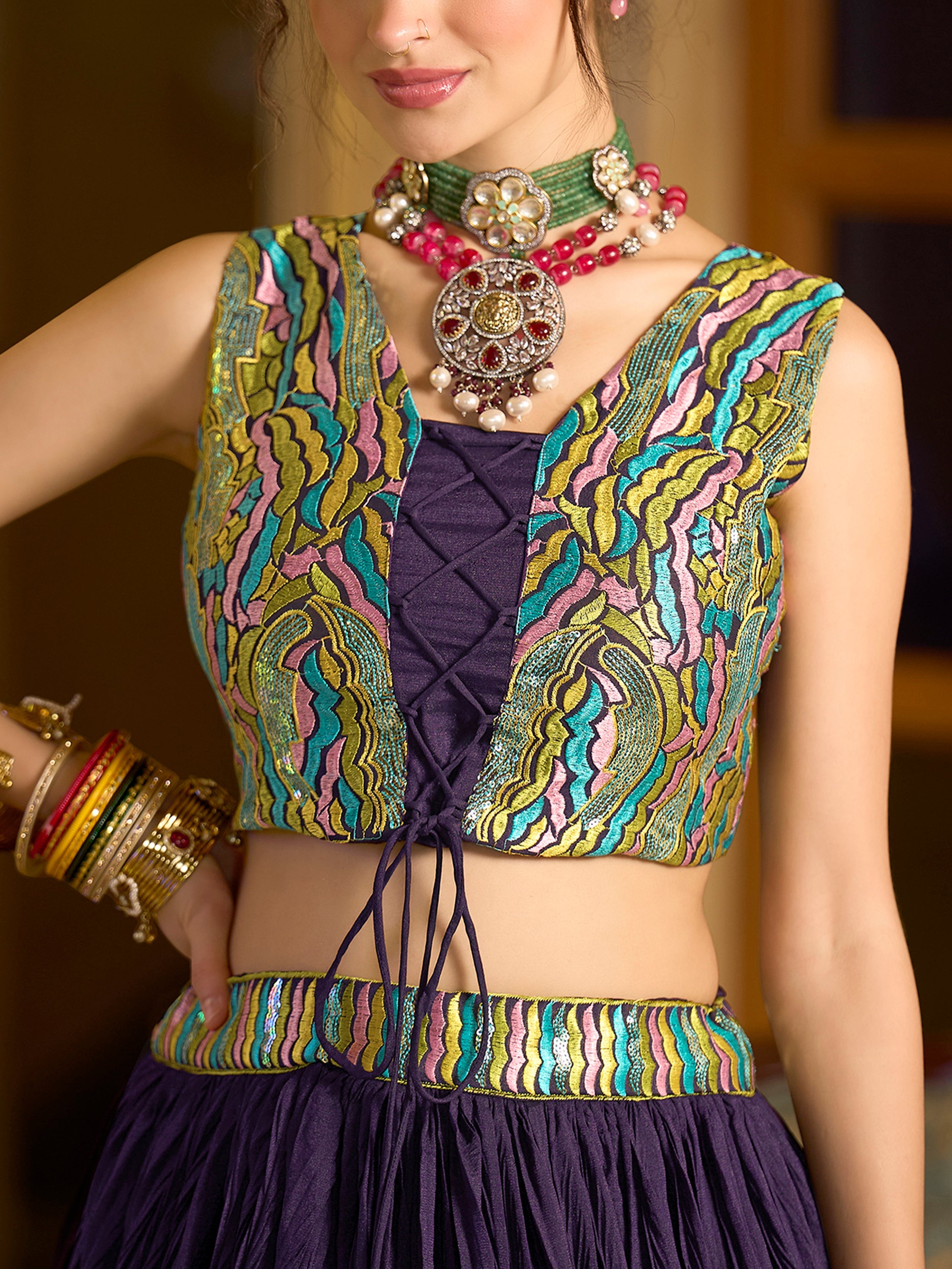 Women Wine Silk Crape Lehengas