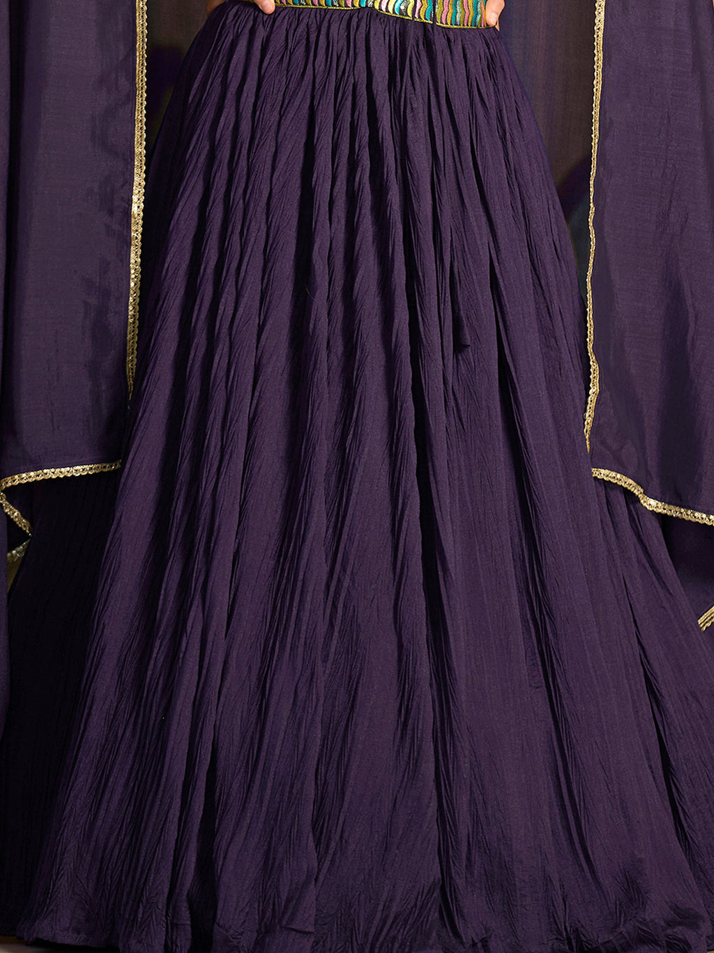 Women Wine Silk Crape Lehengas