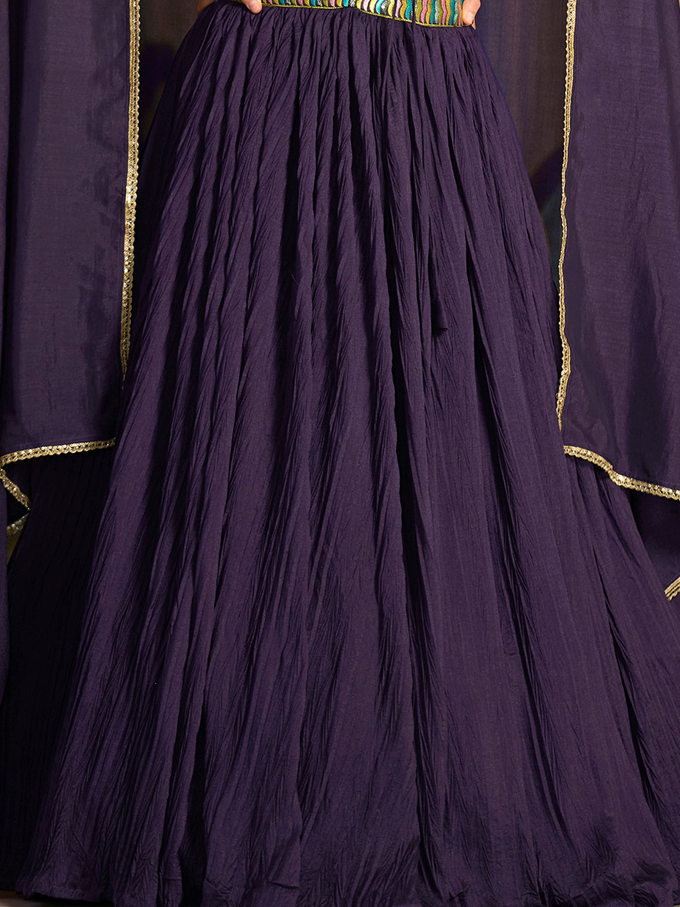 Women Wine Silk Crape Lehengas