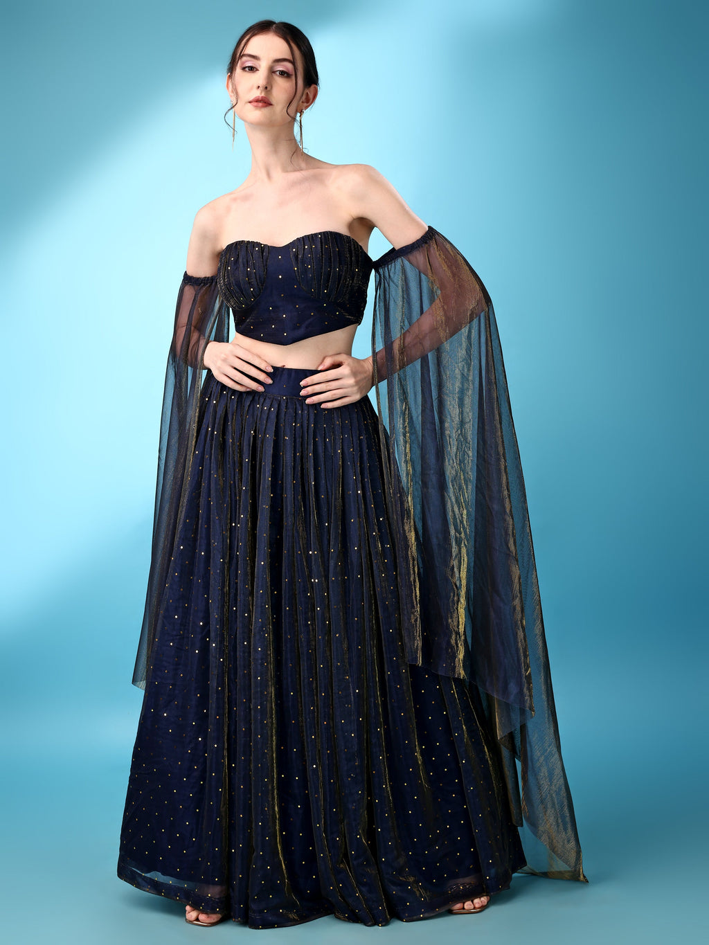 Sequences Navy Blue Lehenga Choli With Lycra Dupatta.
