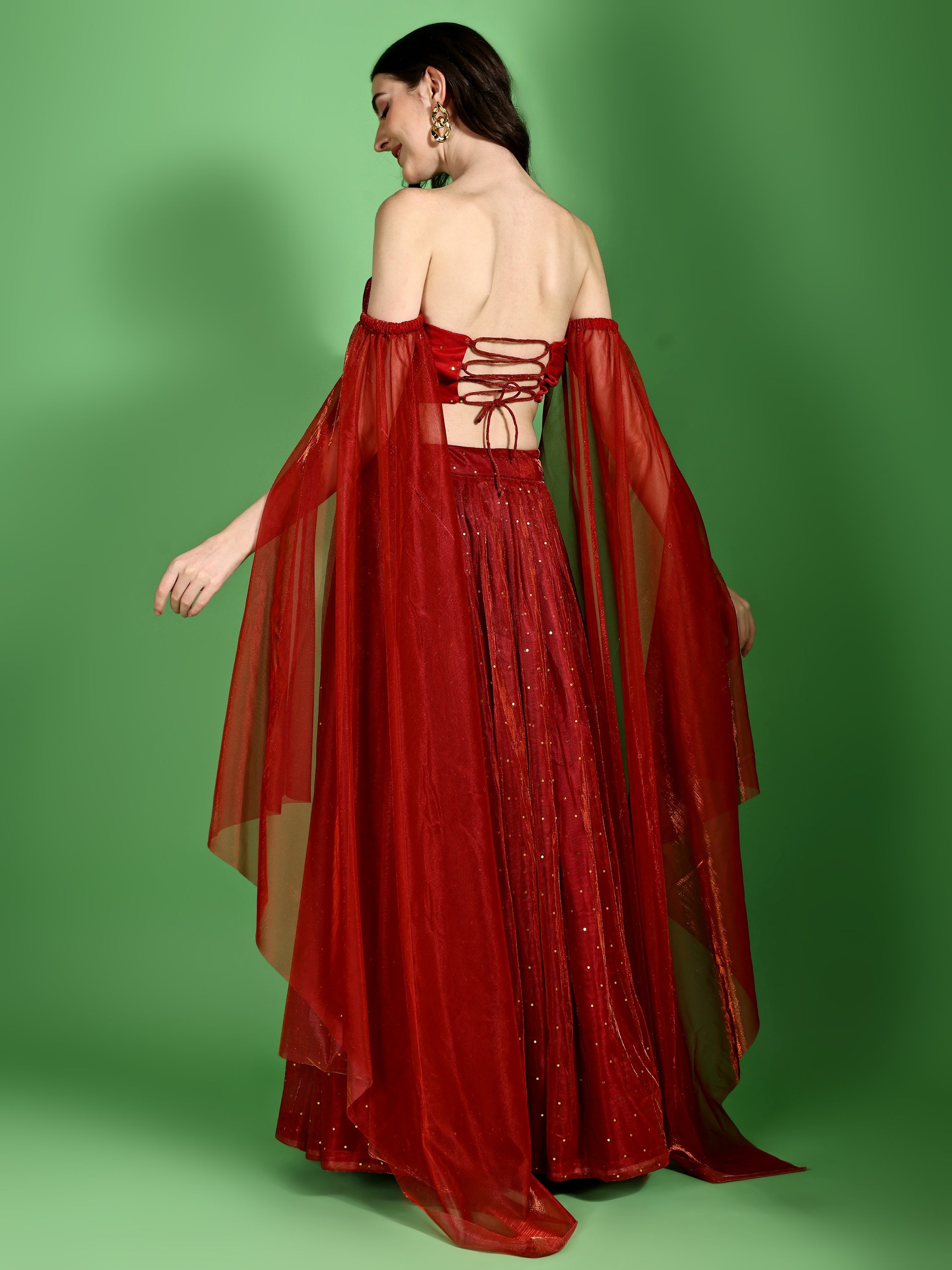 Sequences Red Lehenga Choli With Lycra Dupatta.