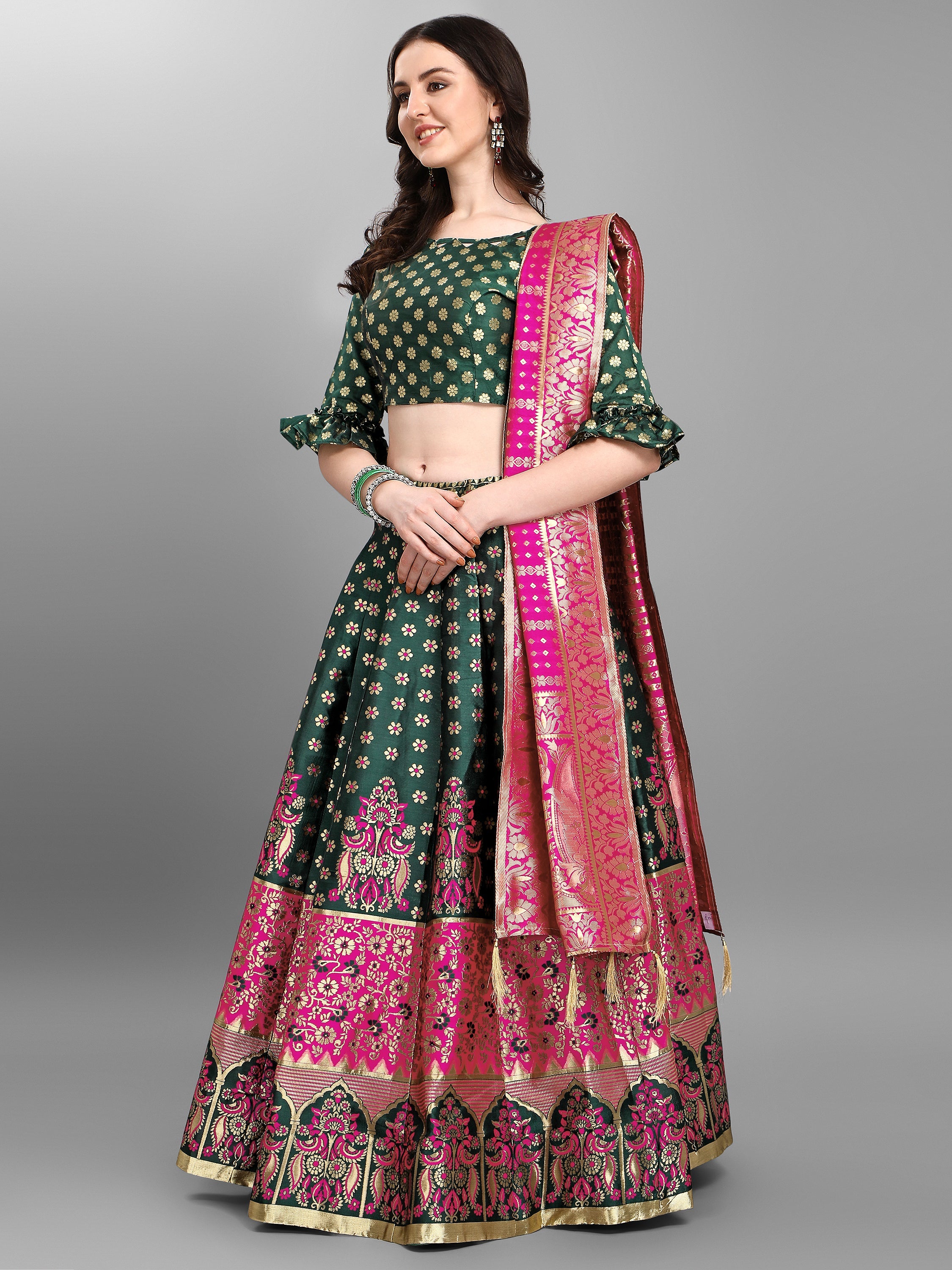 Women Gorgeous Dark Green Lehenga Choli