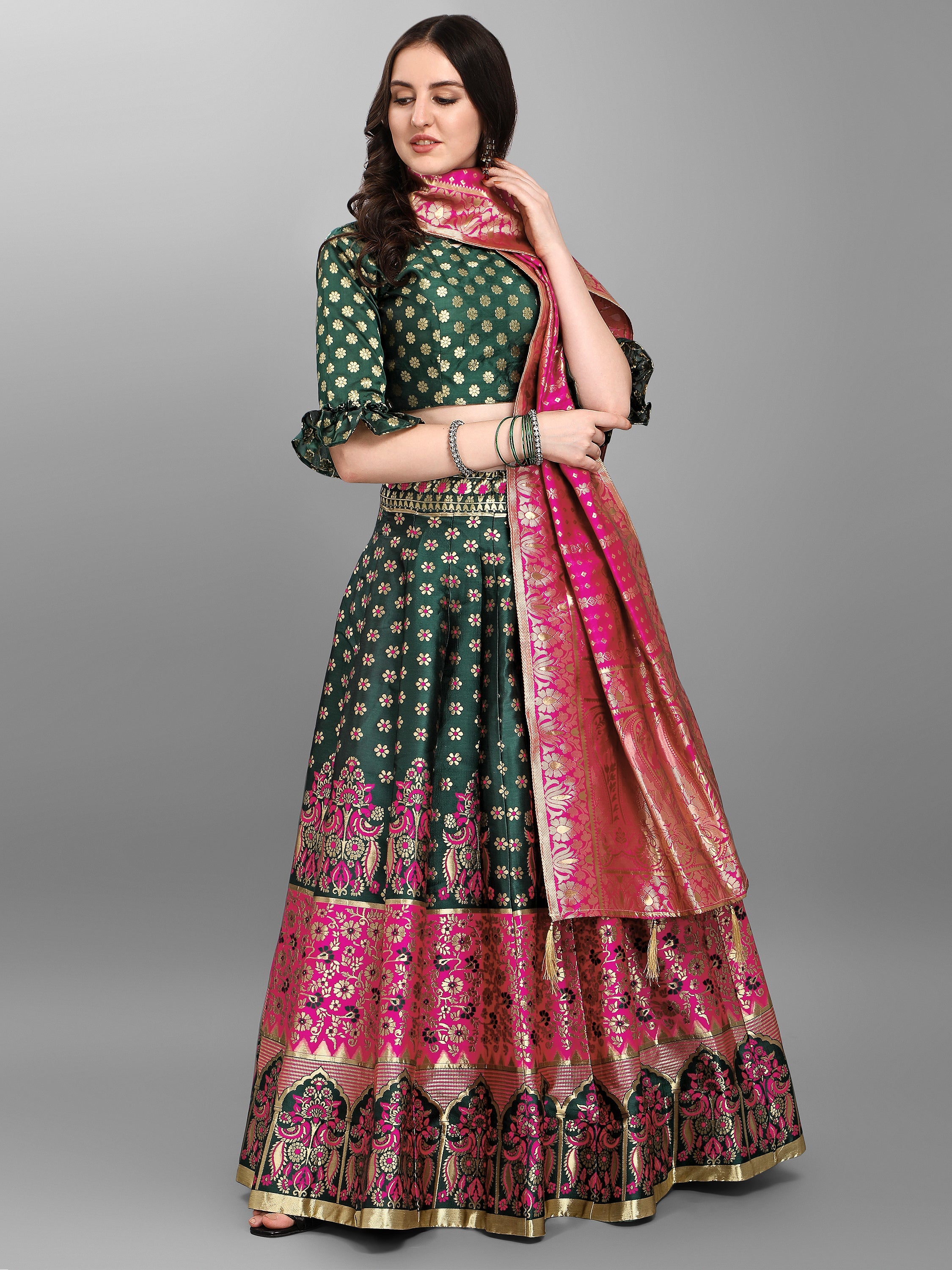 Women Gorgeous Dark Green Lehenga Choli