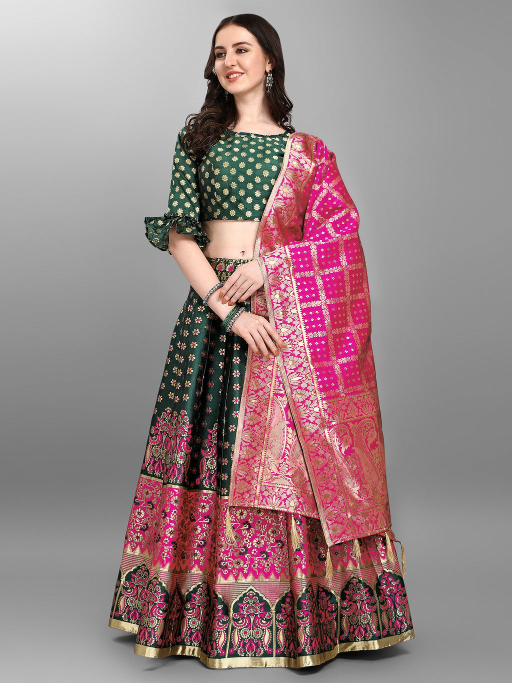 Women Gorgeous Dark Green Lehenga Choli