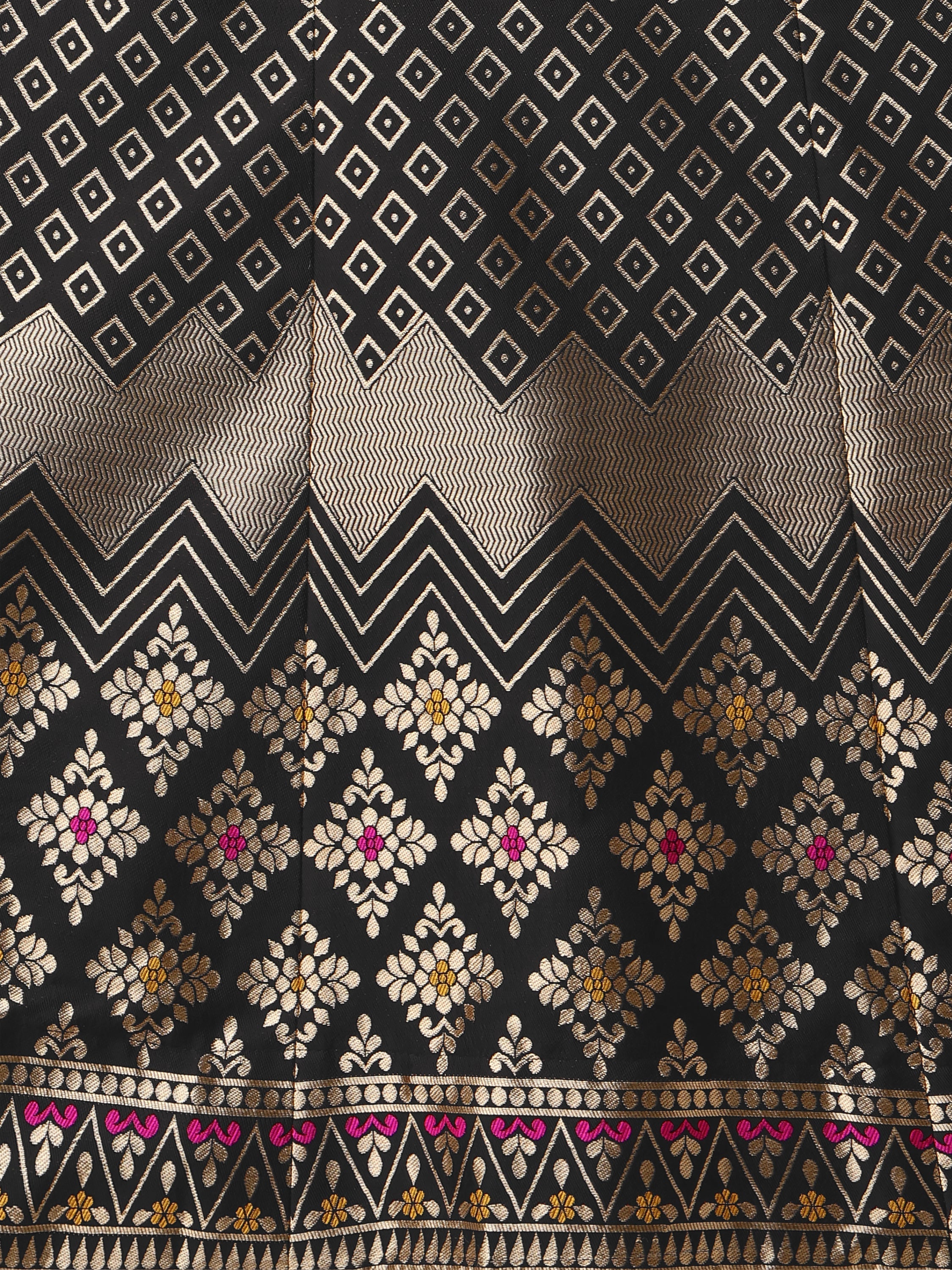 Zari Work Woven Motifs Black Lehenga choli