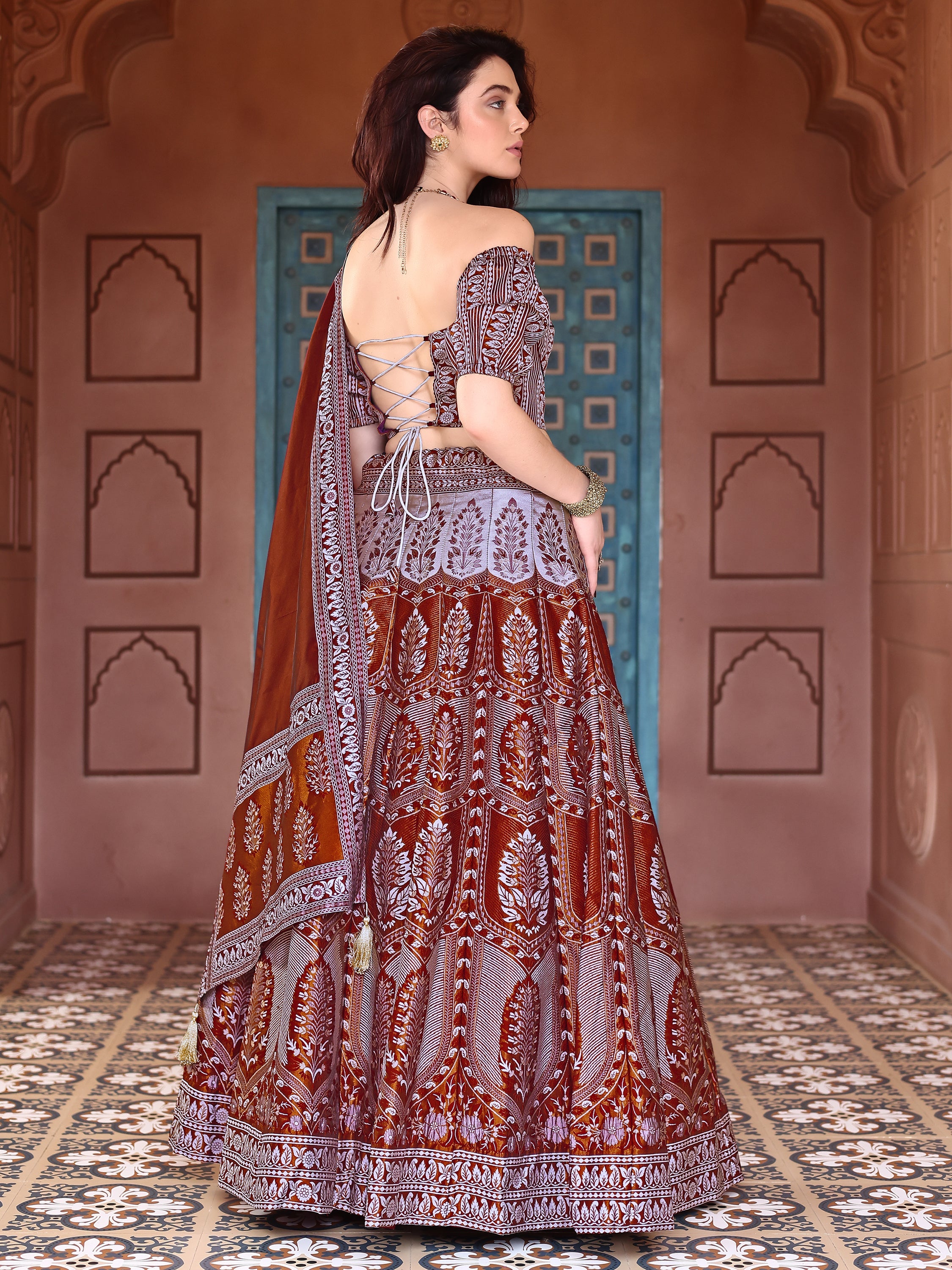 Kanjiwaram With Zari Maroon Lehenga Choli