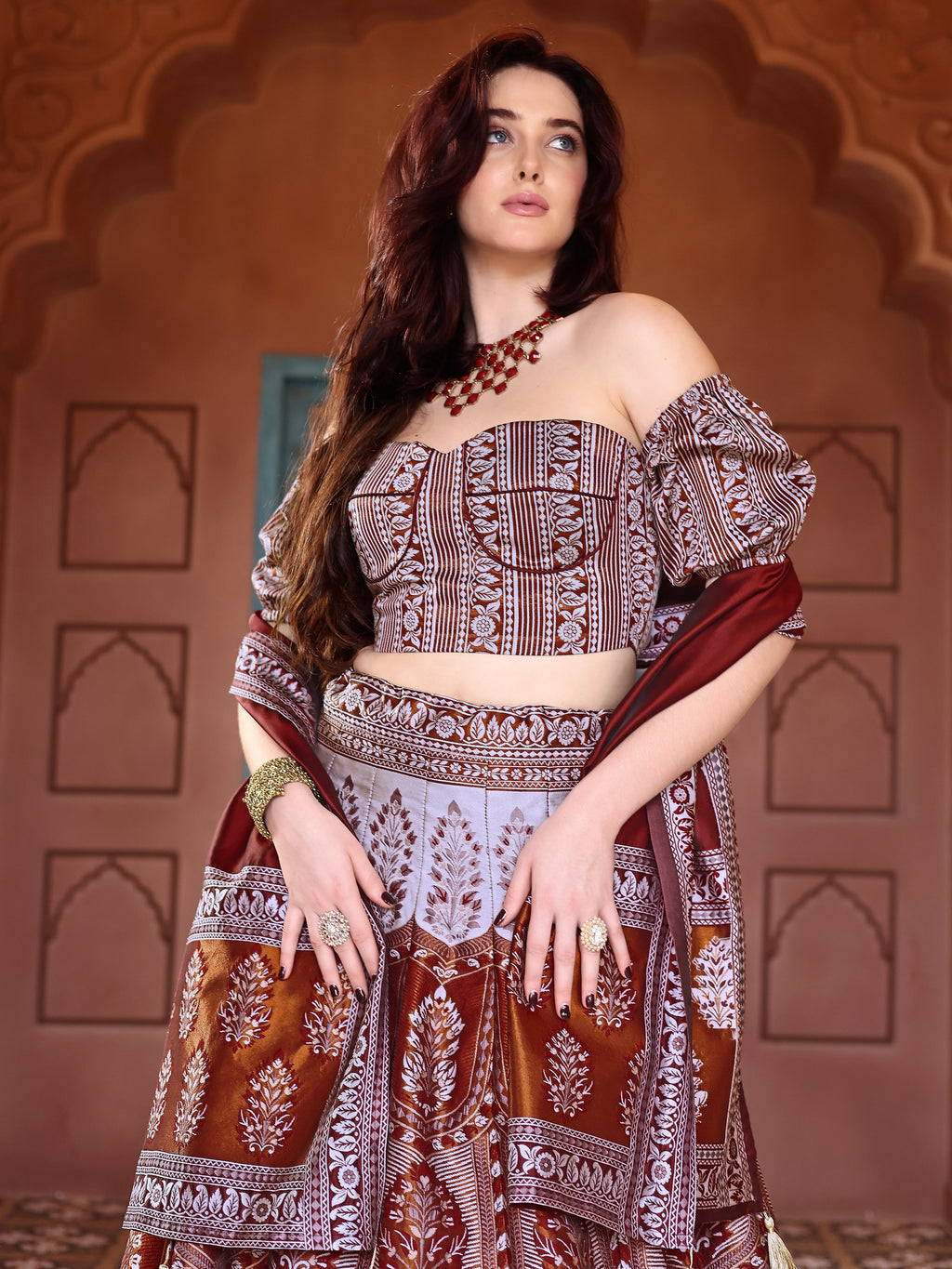 Kanjiwaram With Zari Maroon Lehenga Choli