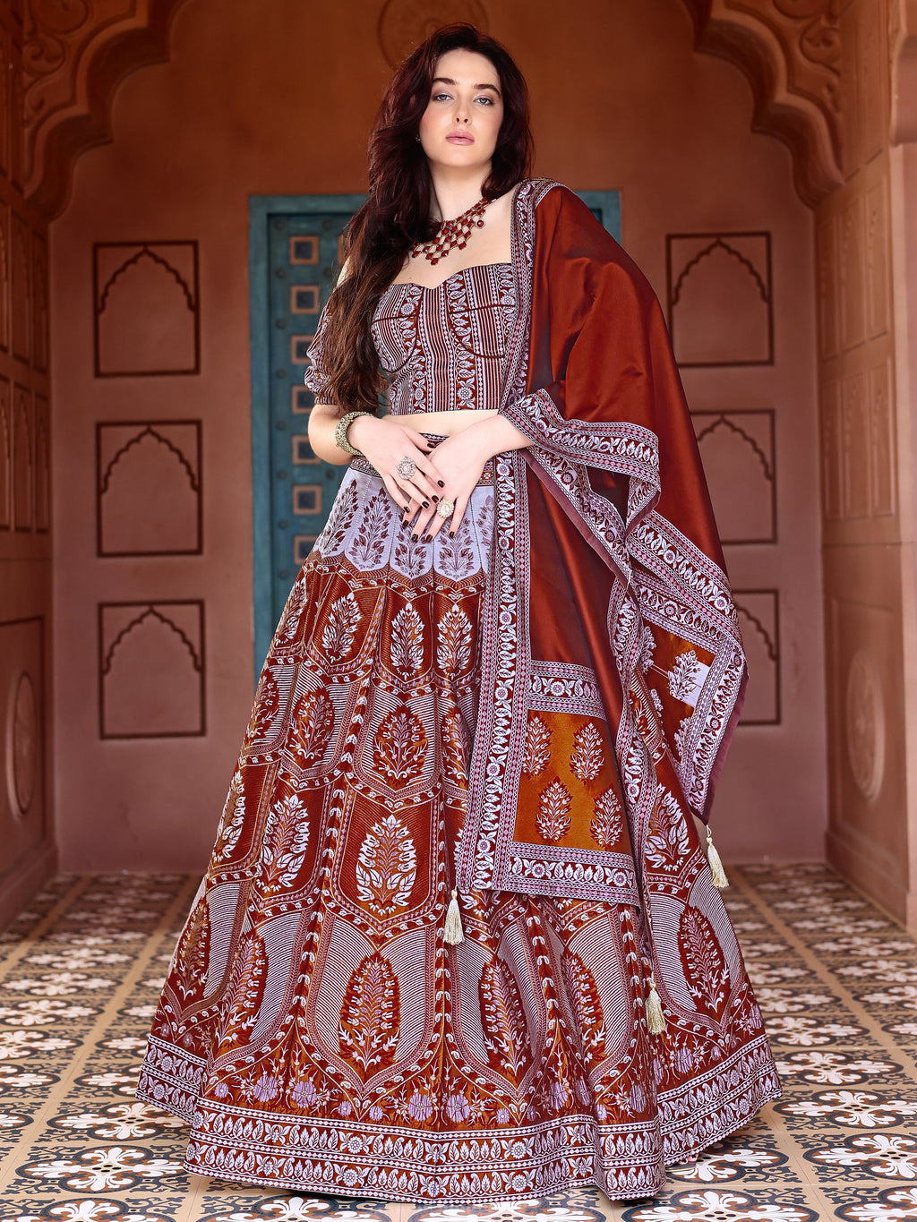 Kanjiwaram With Zari Maroon Lehenga Choli