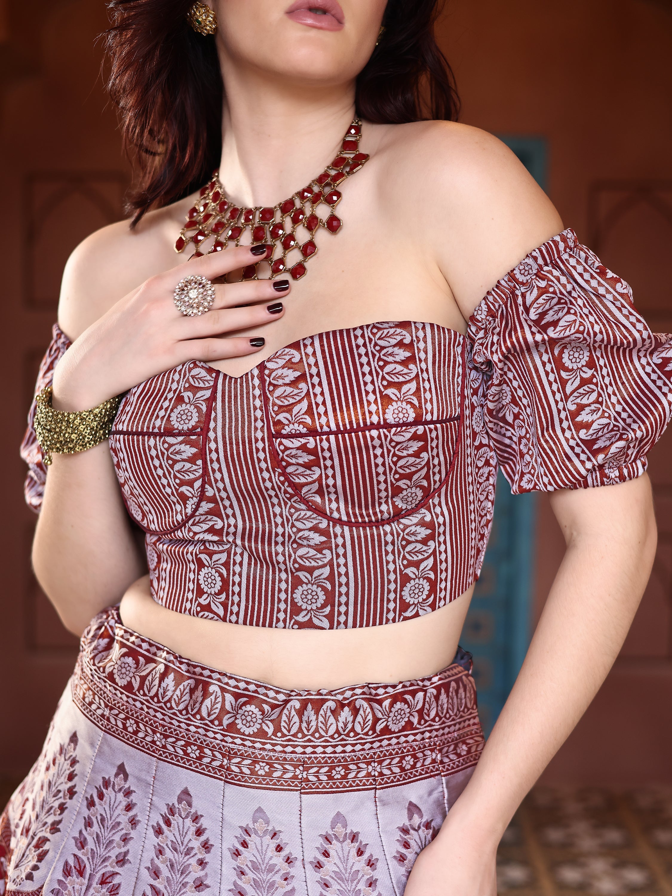 Kanjiwaram With Zari Maroon Lehenga Choli