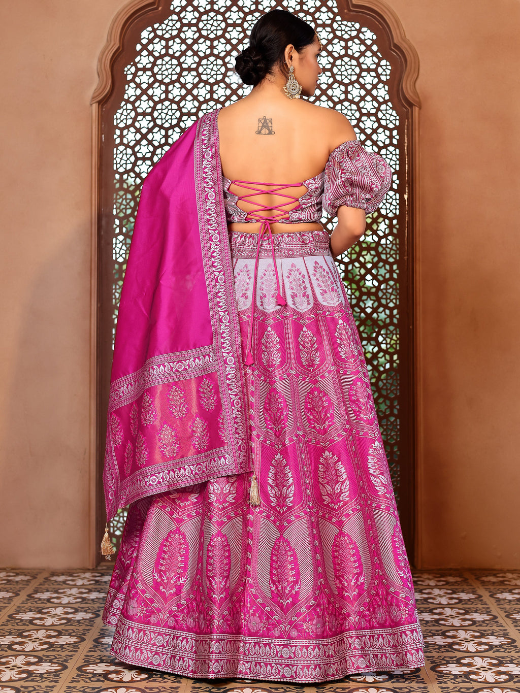 Kanjiwaram With Zari Pink Lehenga Choli
