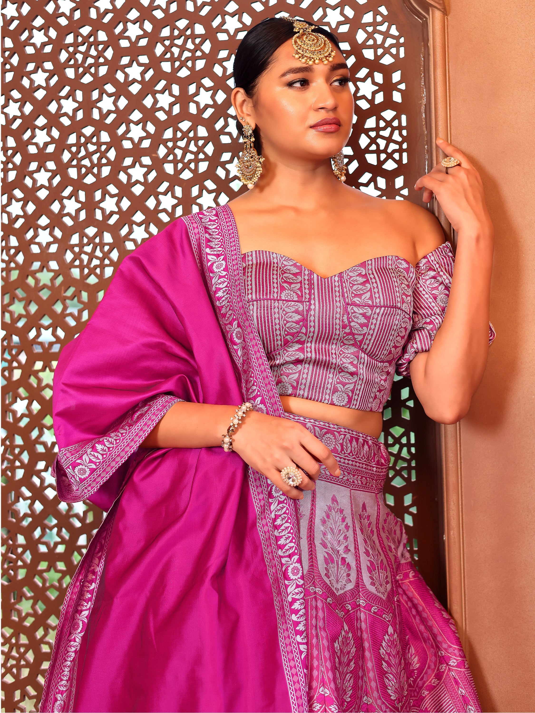 Kanjiwaram With Zari Pink Lehenga Choli