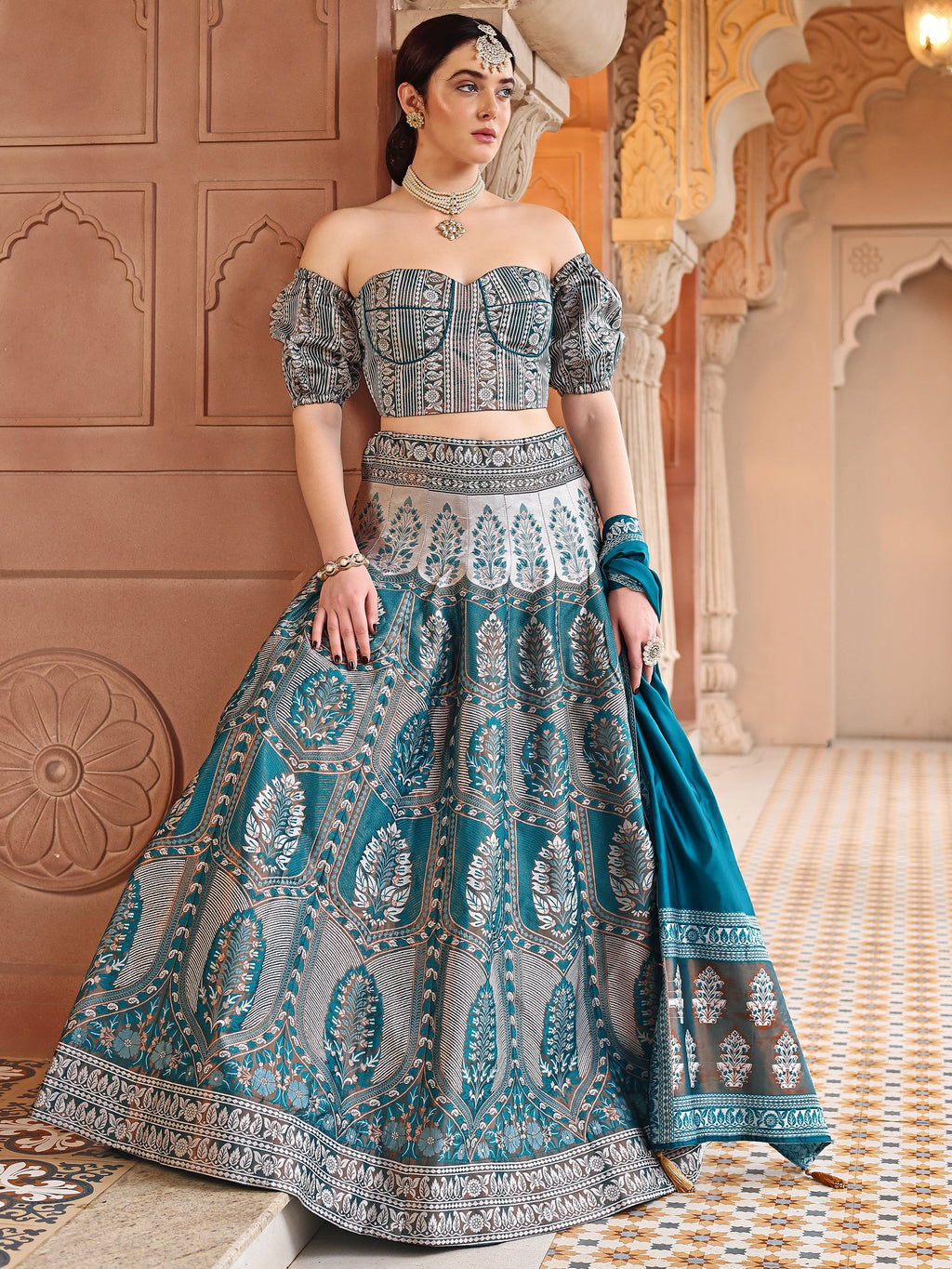 Kanjiwaram With Zari Rama Lehenga Choli