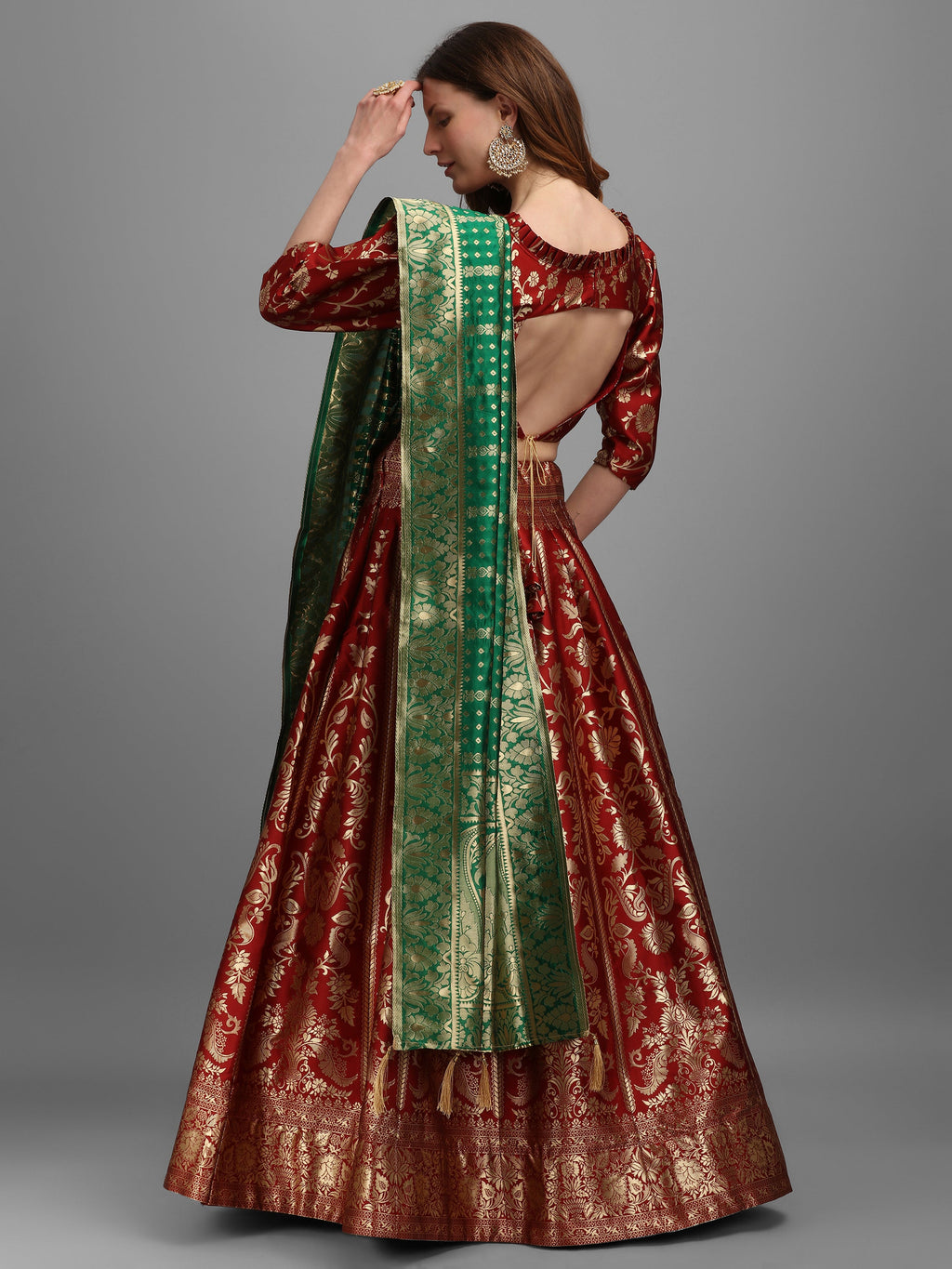 Floral Woven Kalidar Maroon Lehenga Choli