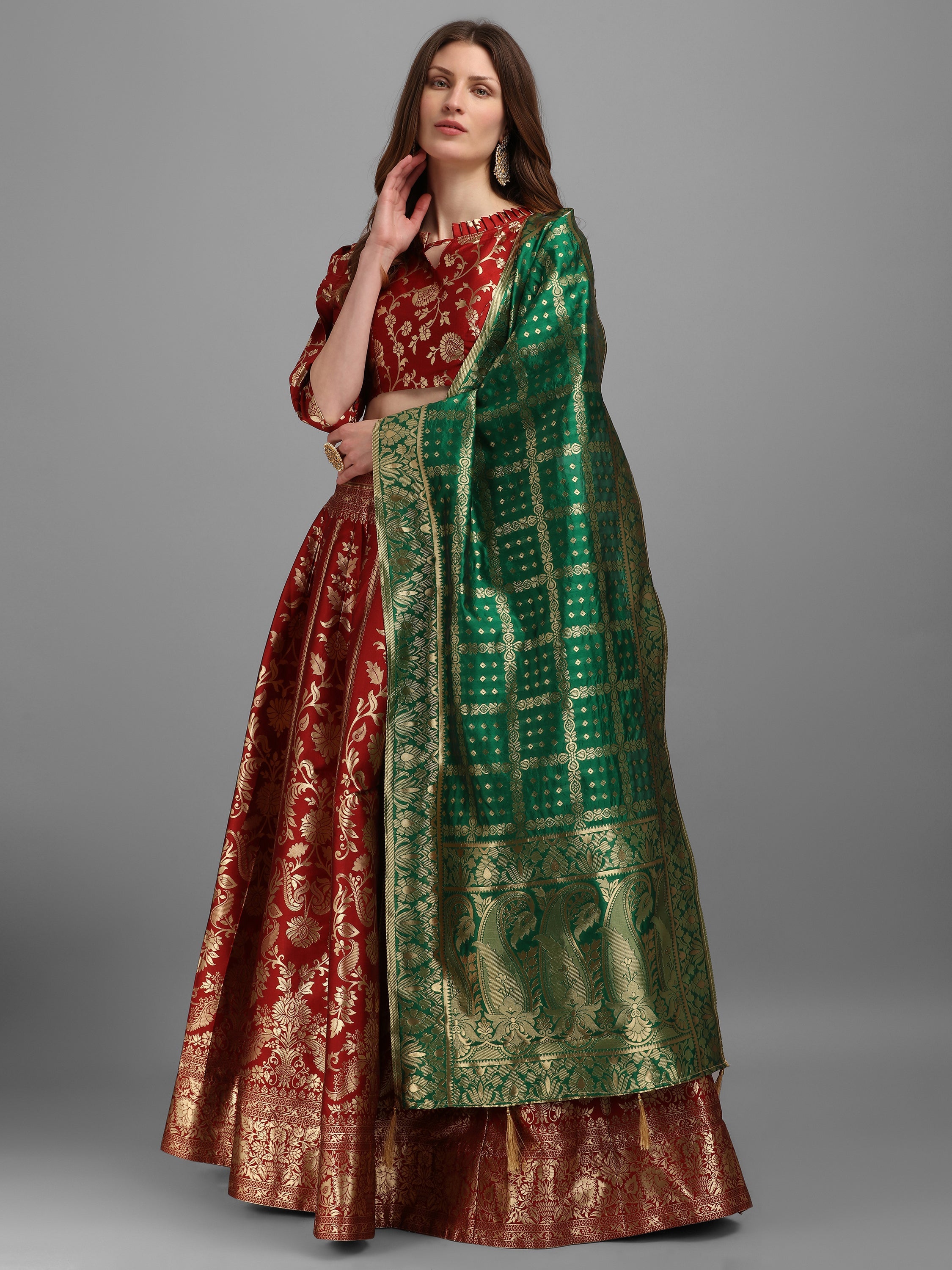 Floral Woven Kalidar Maroon Lehenga Choli