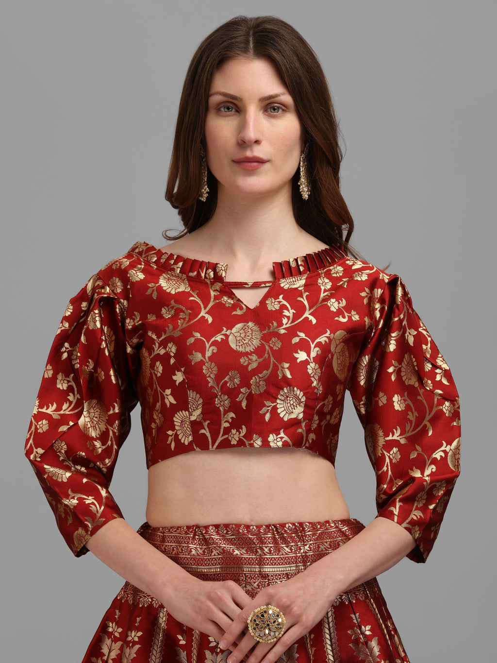 Floral Woven Kalidar Maroon Lehenga Choli