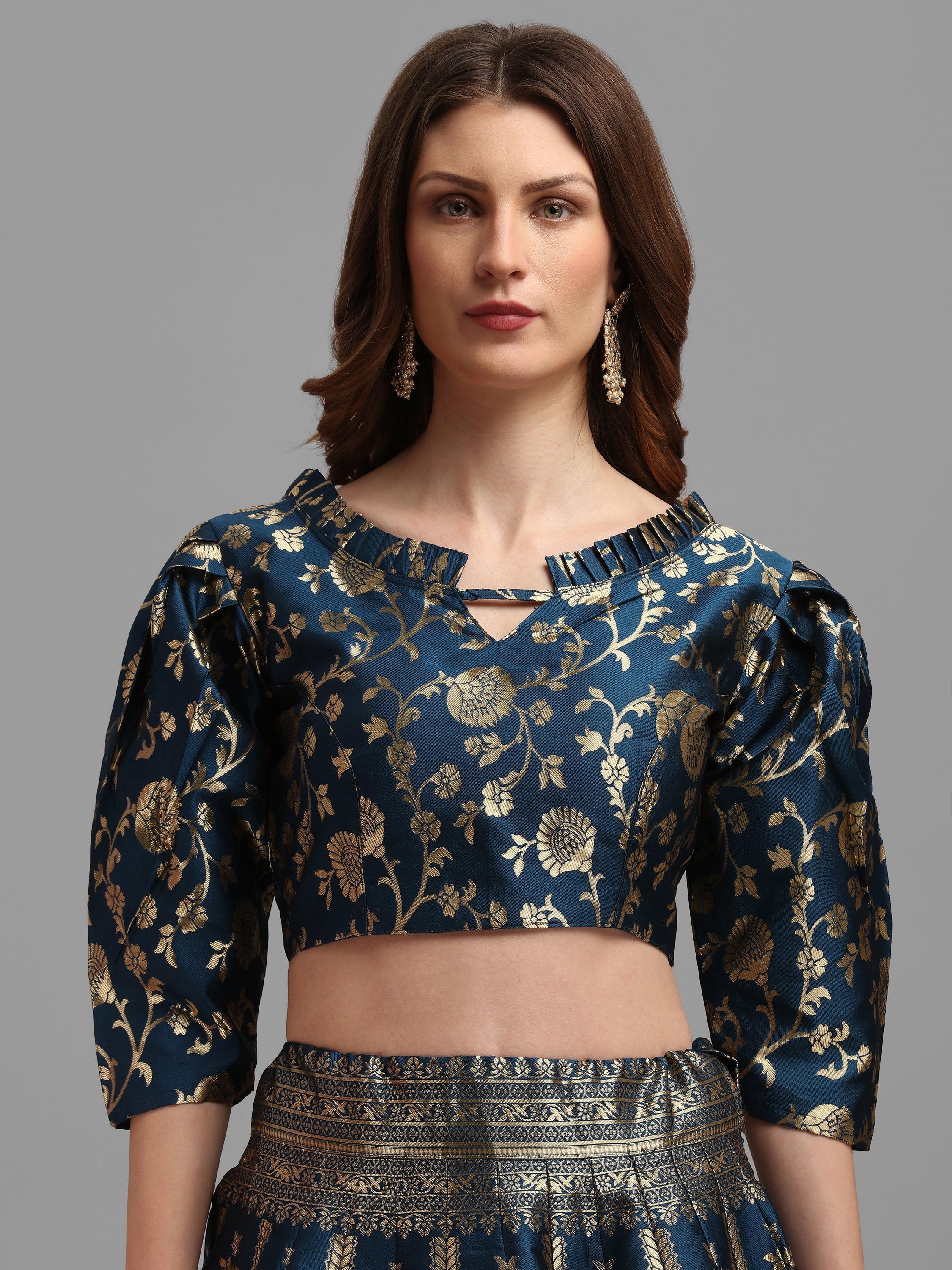 Floral Woven Kalidar Rama Lehenga Choli