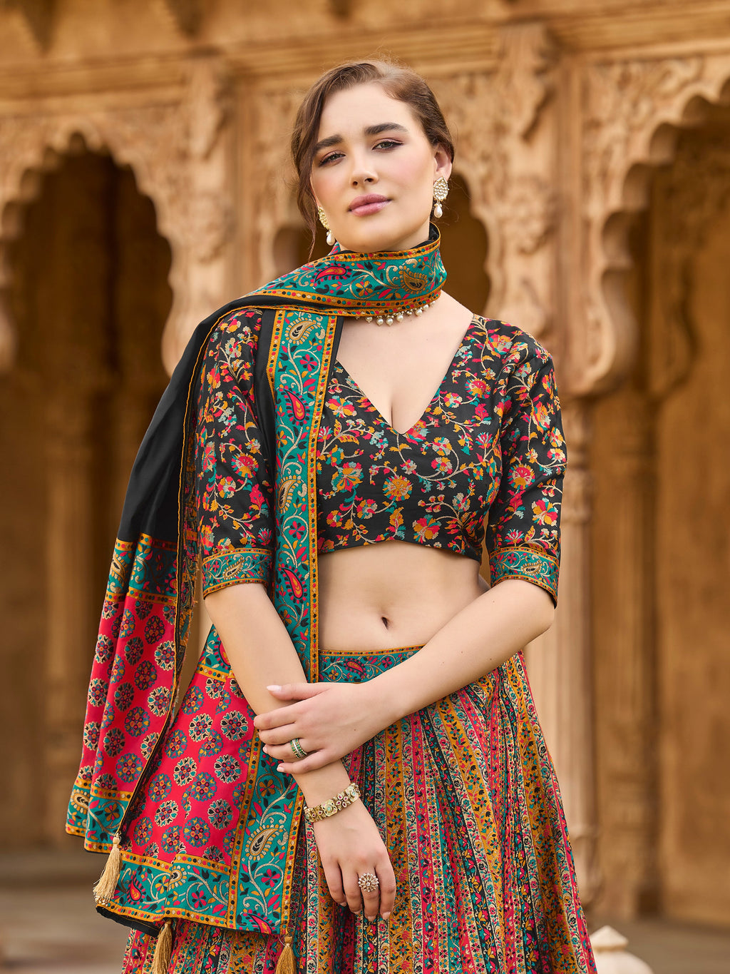 Women's Black Jacquard Crape Lehengas