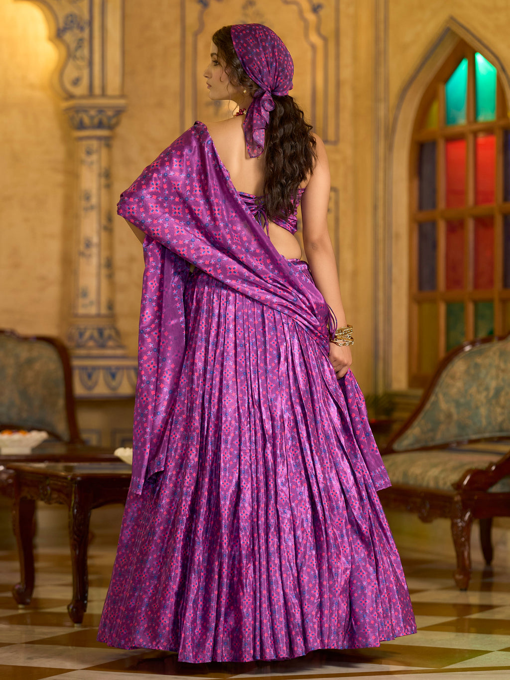 Women's Lilac Chinon Lehengas