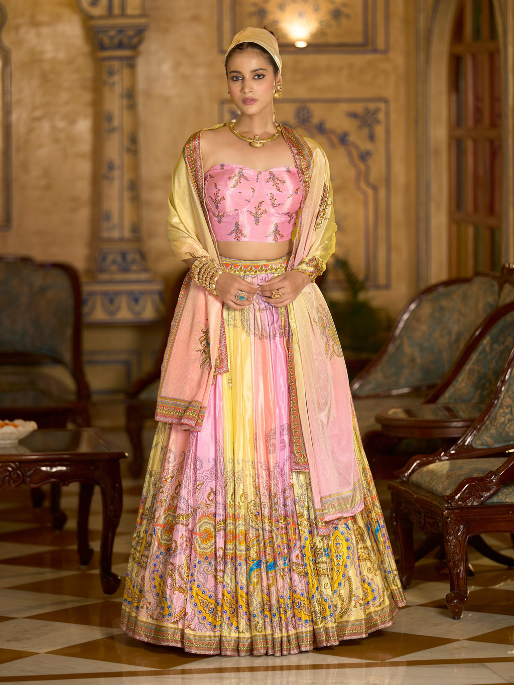 Women's Multi Chinon Lehengas