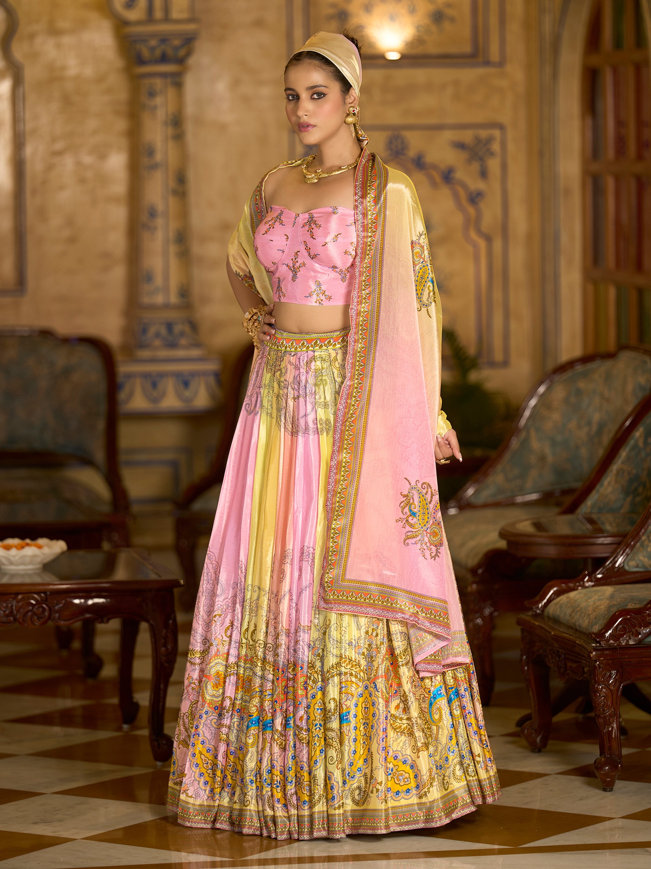 Women's Multi Chinon Lehengas